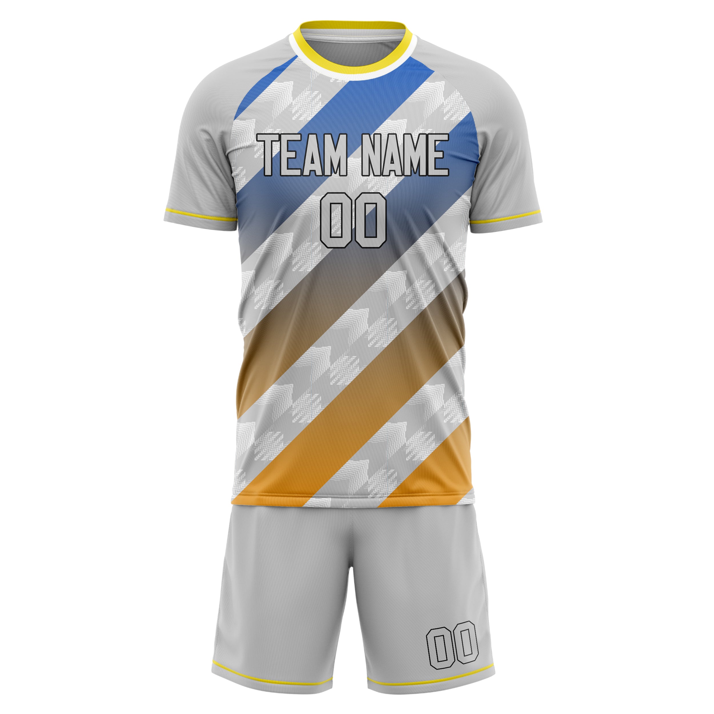 Custom Gray Blue GeometricalPattern Soccer Jersey