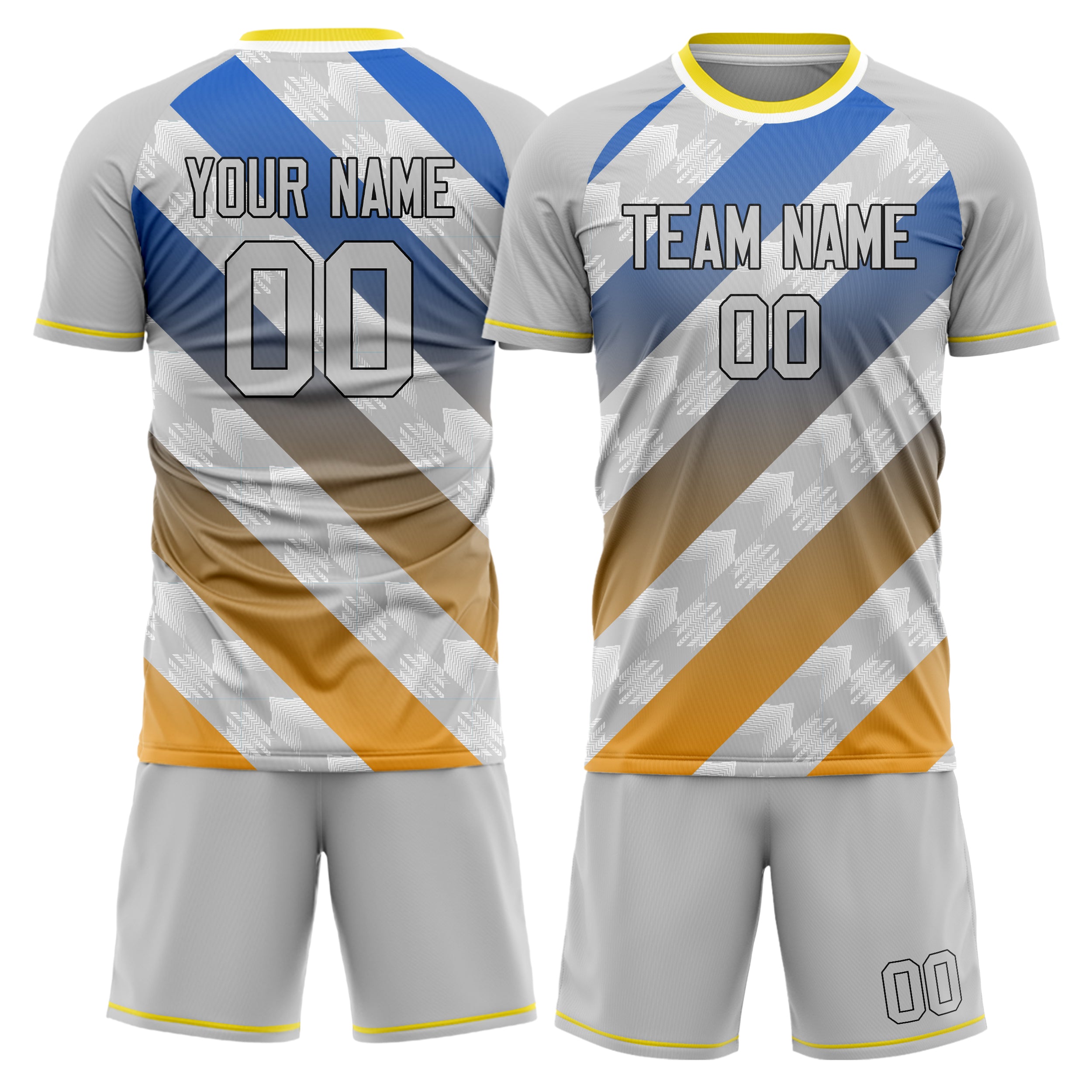 Custom Gray Blue GeometricalPattern Soccer Jersey