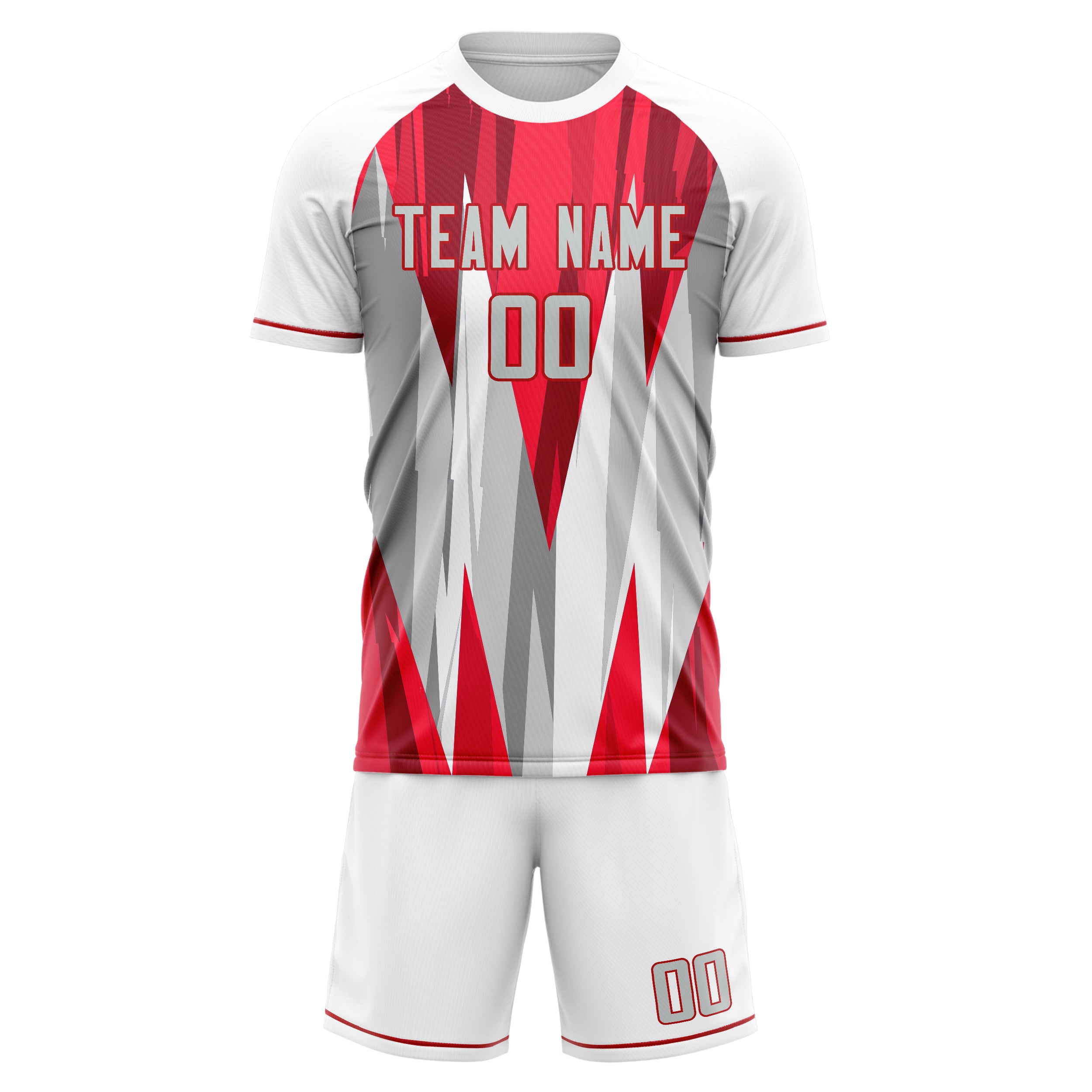 Custom Red White GeometricalPattern Soccer Jersey