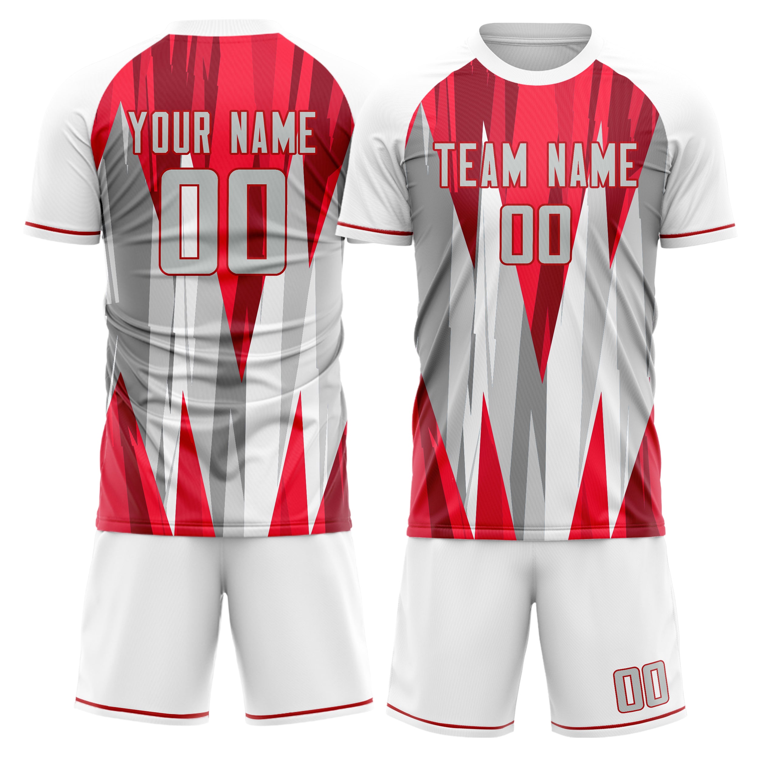 Custom Red White GeometricalPattern Soccer Jersey