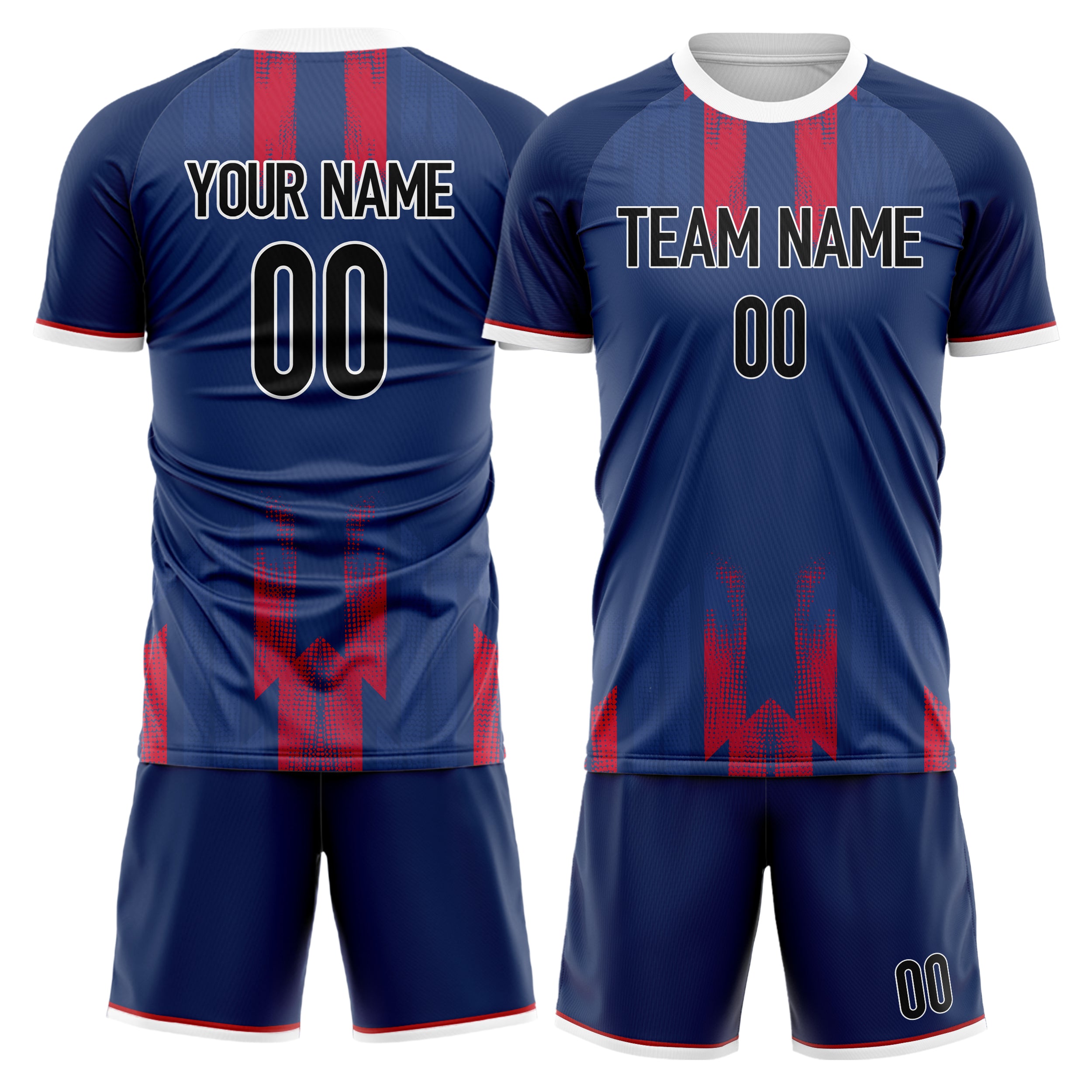 Custom Navy Red GeometricalPattern Soccer Jersey