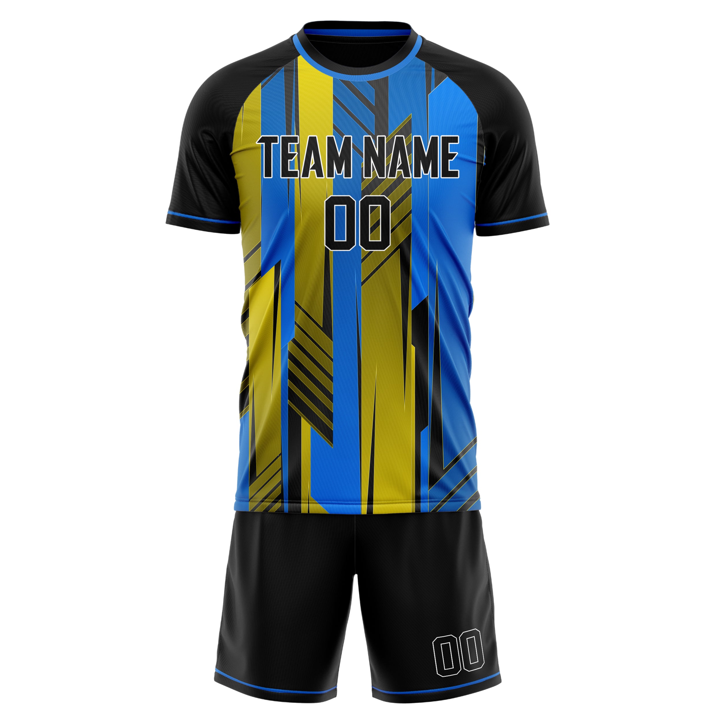 Custom Blue Yellow GeometricalPattern Soccer Jersey