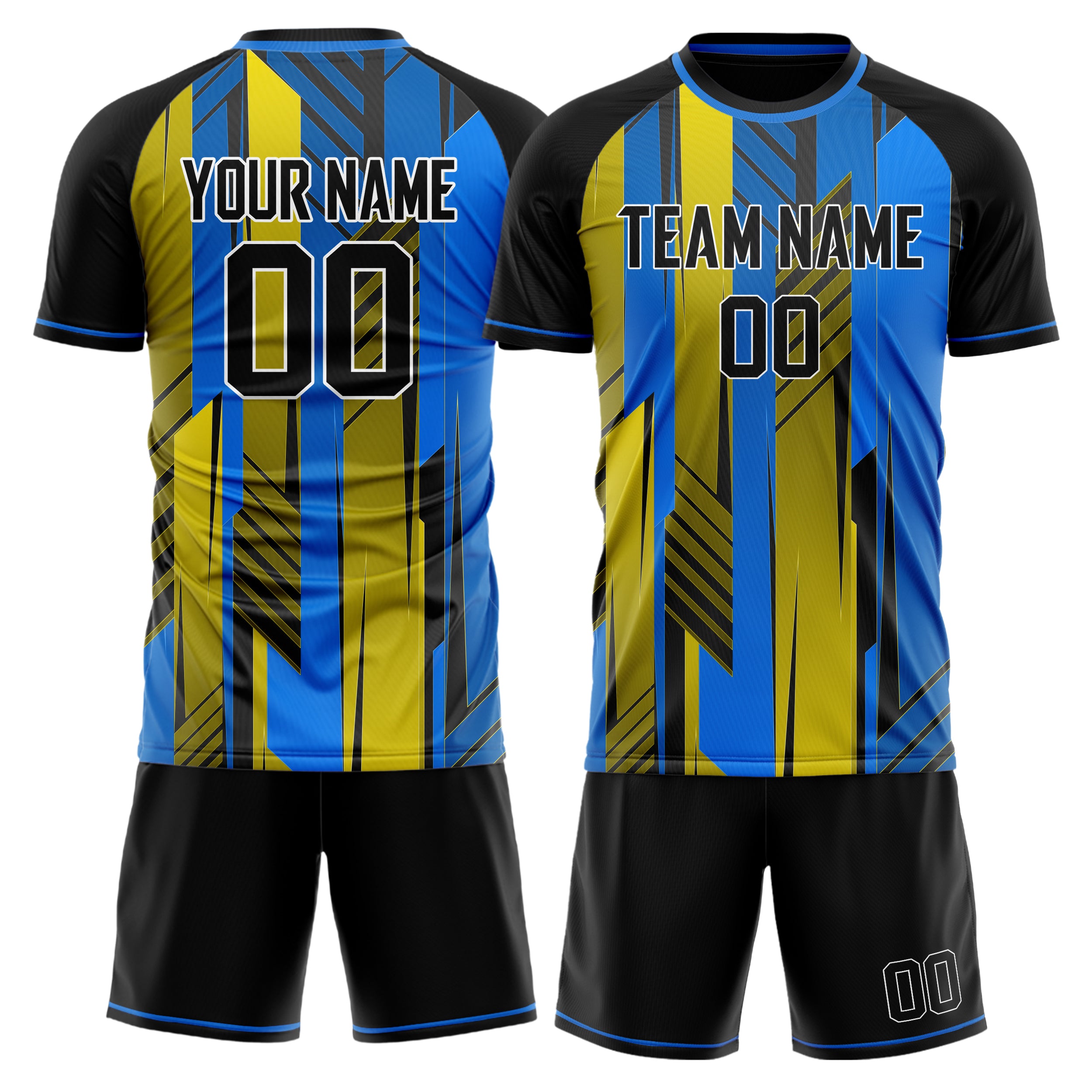Custom Blue Yellow GeometricalPattern Soccer Jersey