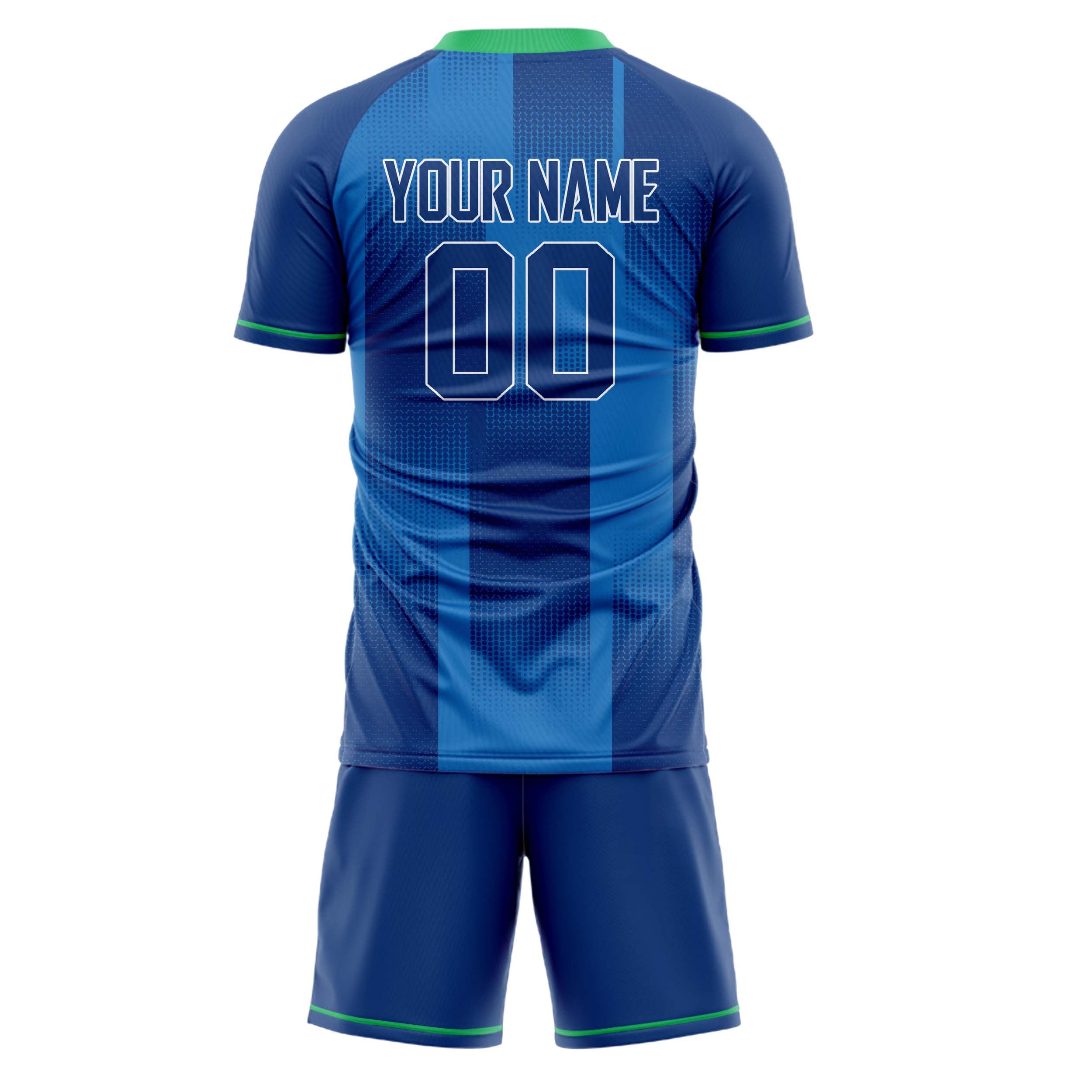 Custom Blue Green GeometricalPattern Soccer Jersey