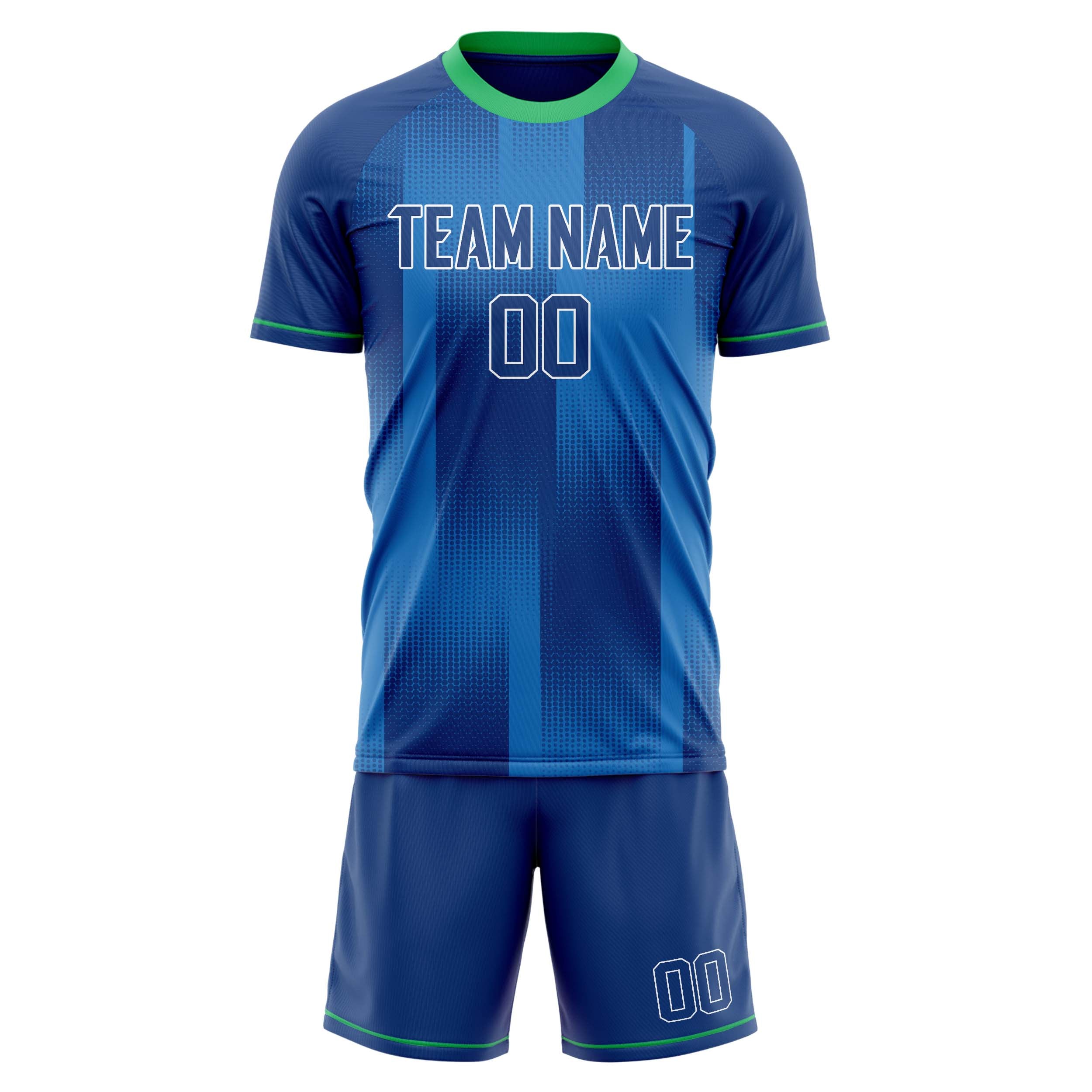 Custom Blue Green GeometricalPattern Soccer Jersey