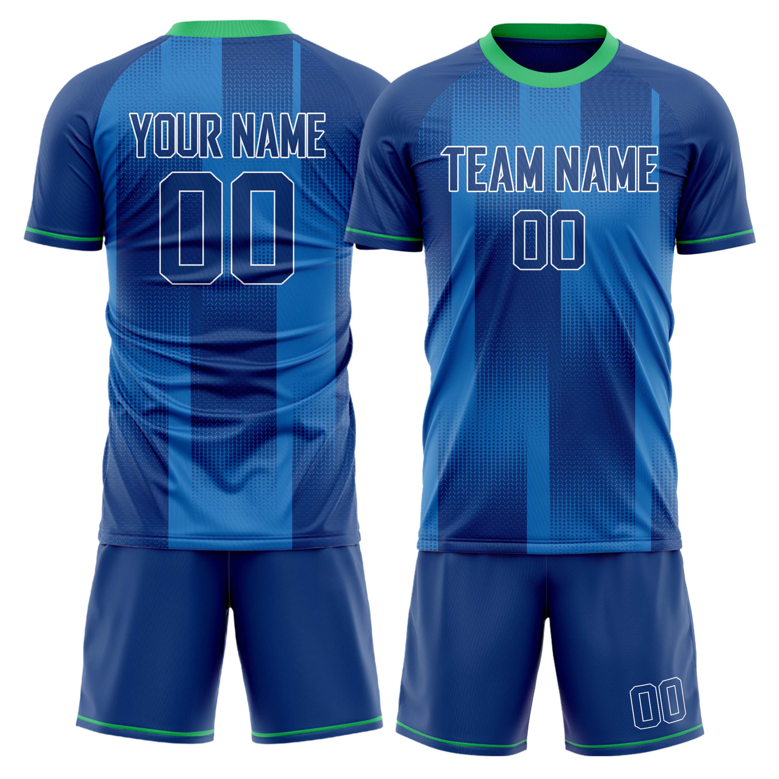Custom Blue Green GeometricalPattern Soccer Jersey