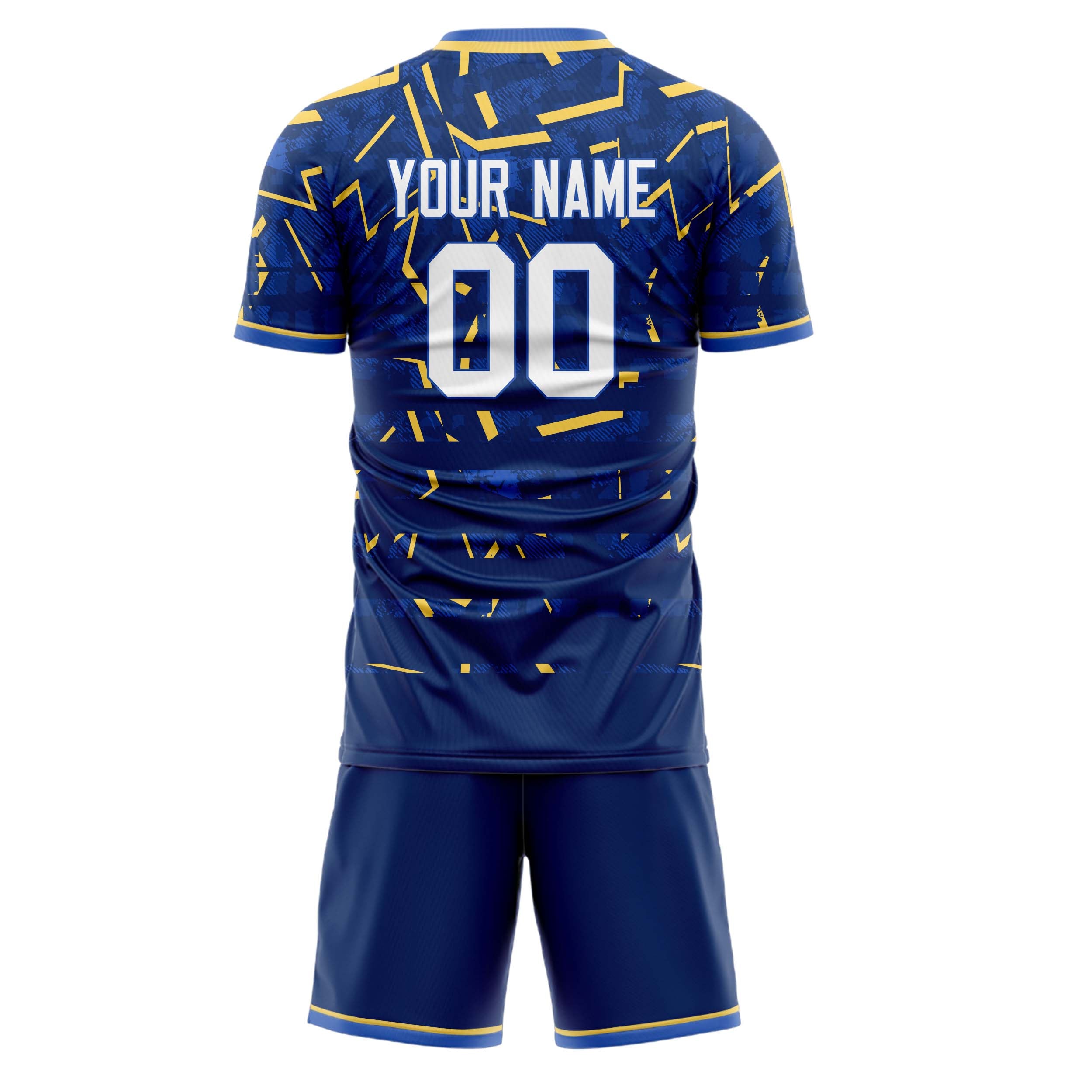 Custom Navy Gold GeometricalPattern Soccer Jersey