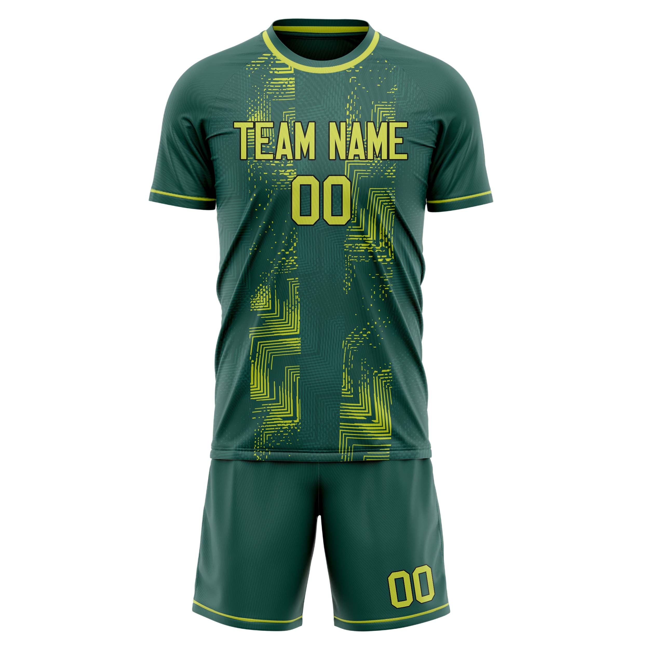 Custom Green Yellow GeometricalPattern Soccer Jersey