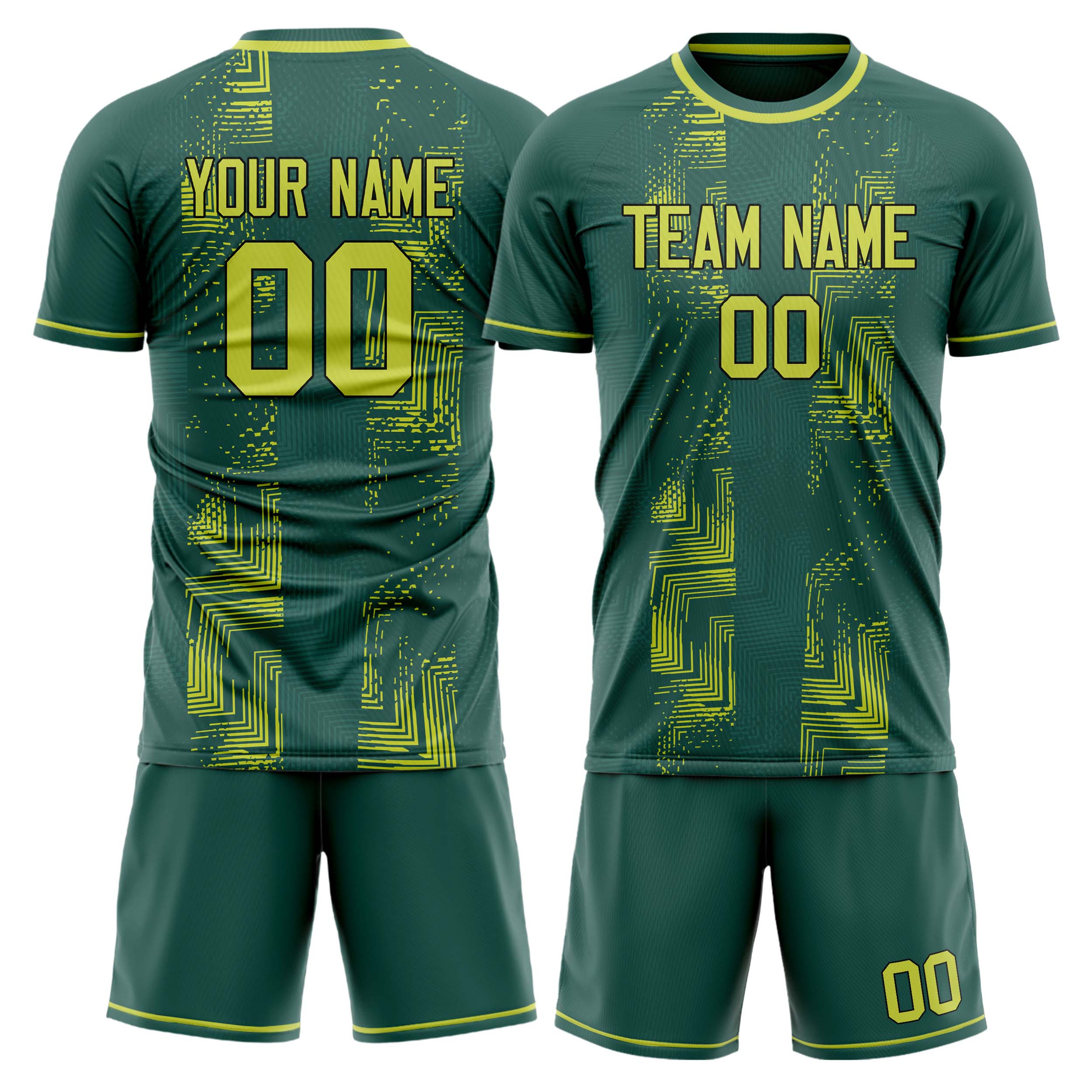 Custom Green Yellow GeometricalPattern Soccer Jersey