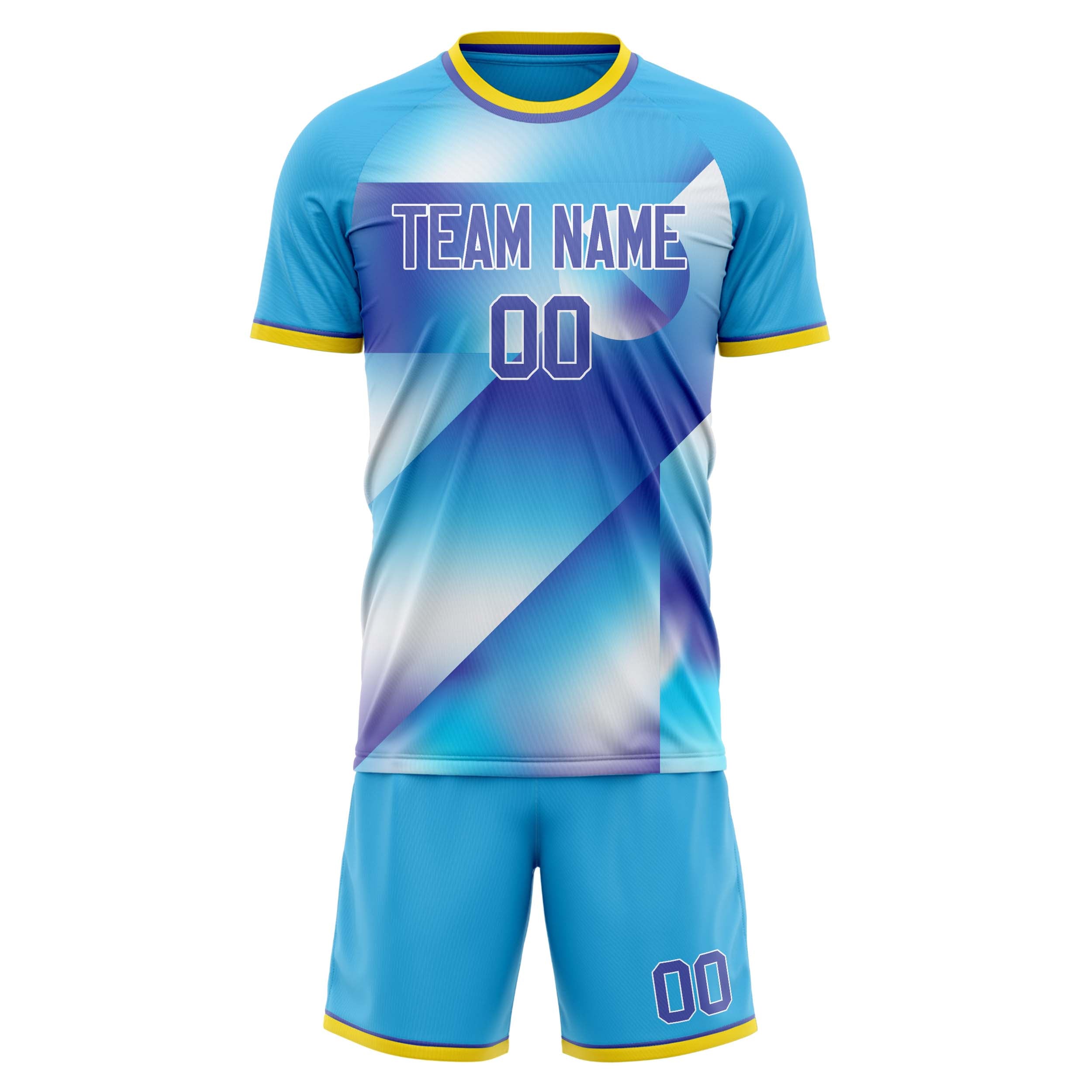 Custom Light Blue Purple GeometricalPattern Soccer Jersey