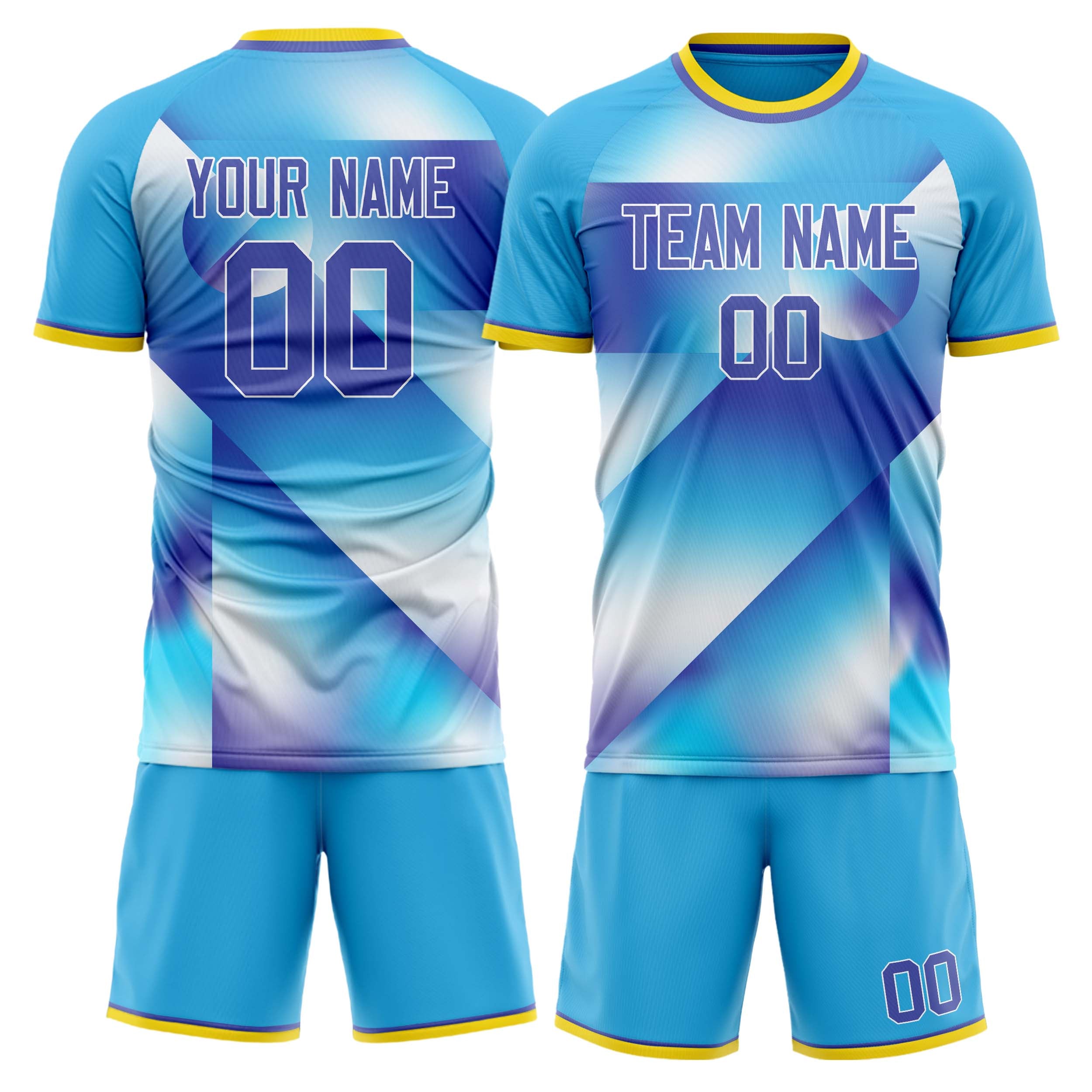 Custom Light Blue Purple GeometricalPattern Soccer Jersey