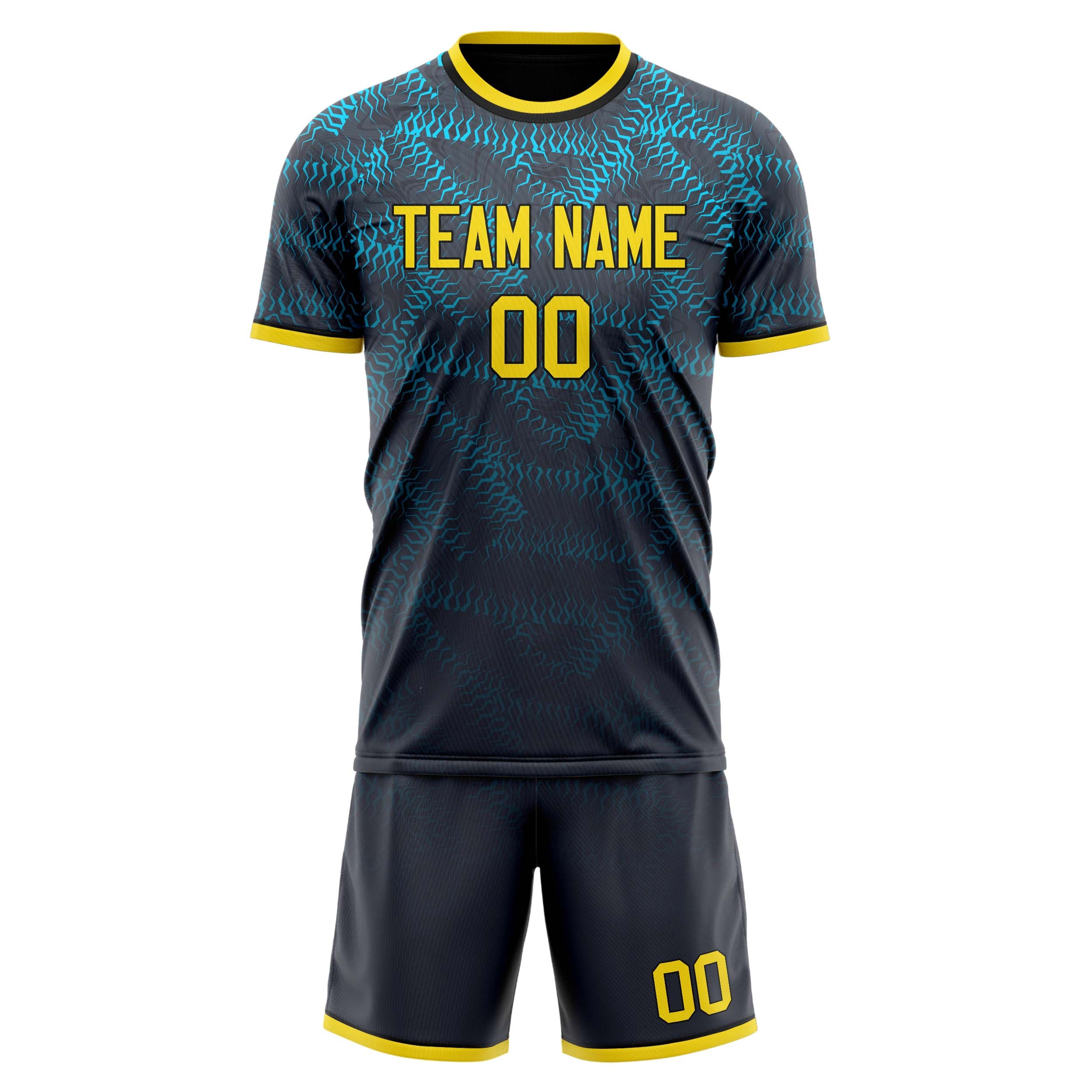 Custom Black Gold GeometricalPattern Soccer Jersey