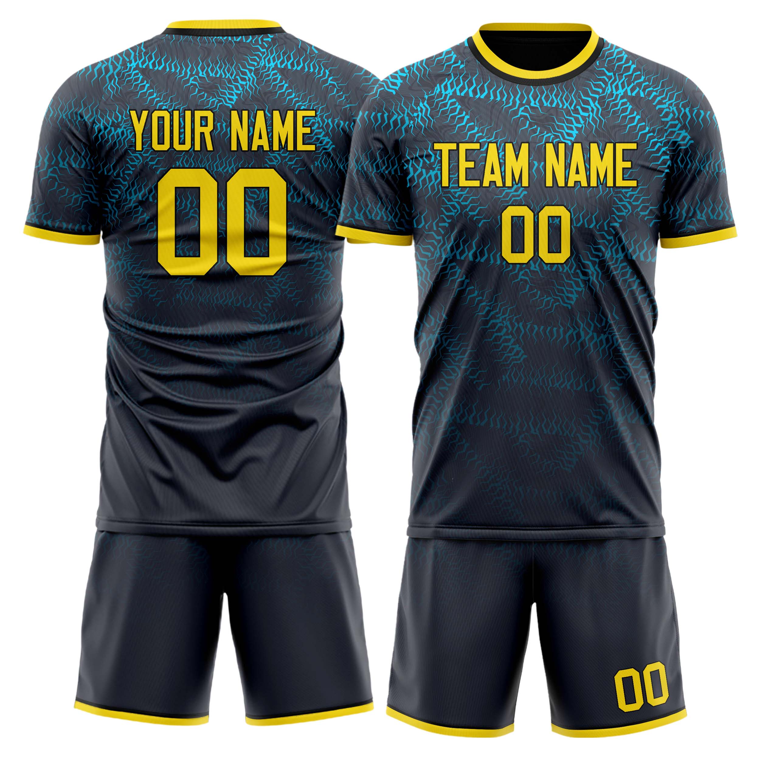 Custom Black Gold GeometricalPattern Soccer Jersey