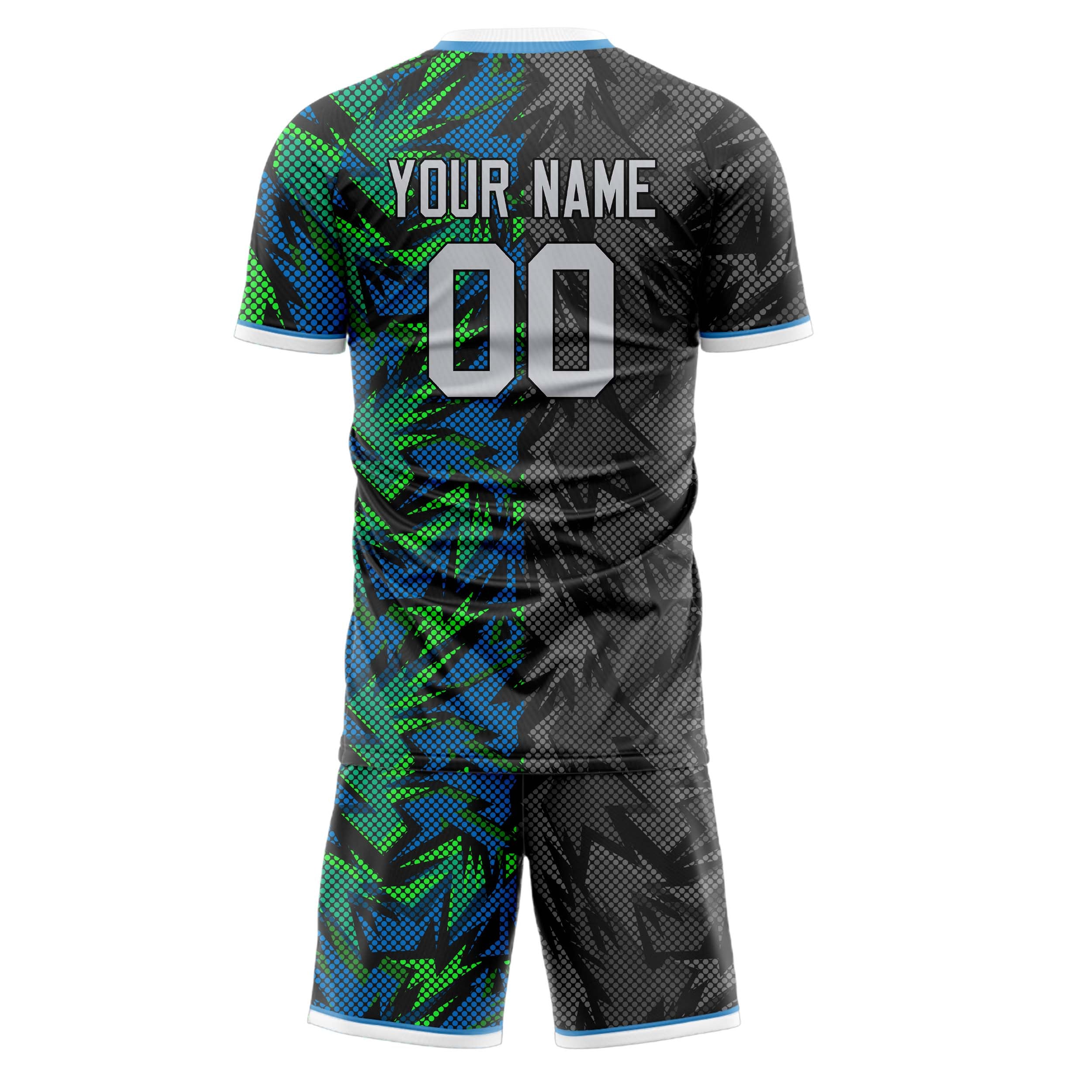 Custom Black Green GeometricalPattern Soccer Jersey