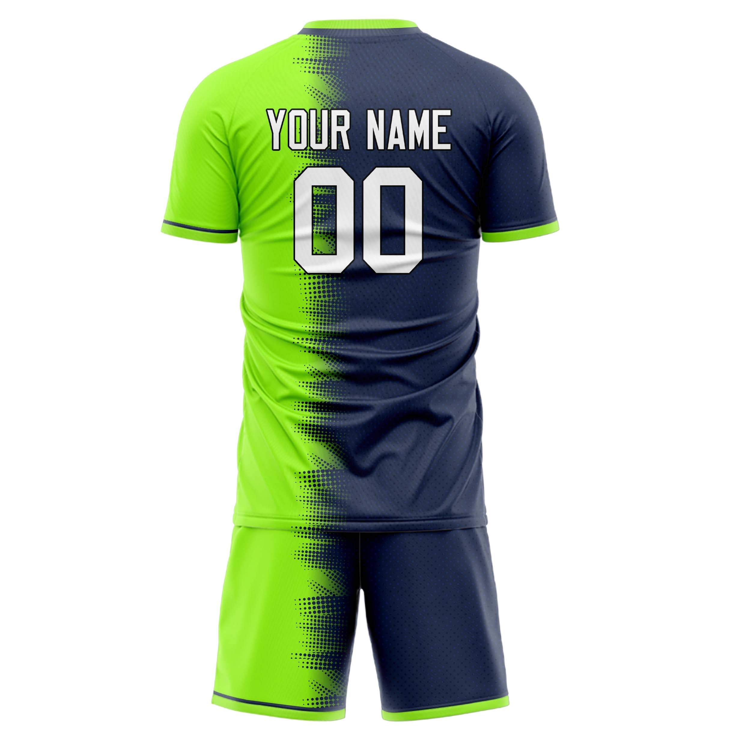 Custom Navy Neon Green GeometricalPattern Soccer Jersey
