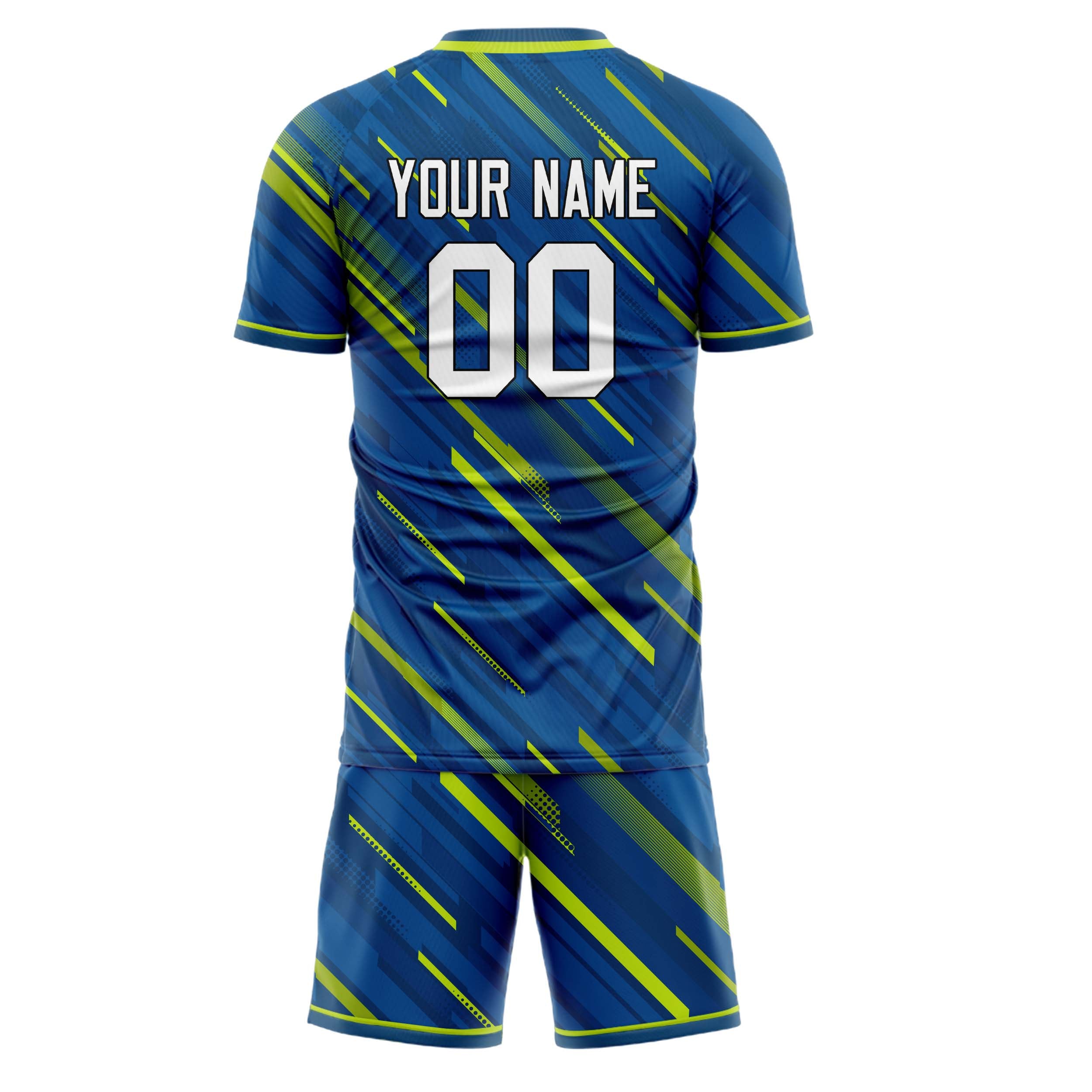 Custom Blue Green GeometricalPattern Soccer Jersey