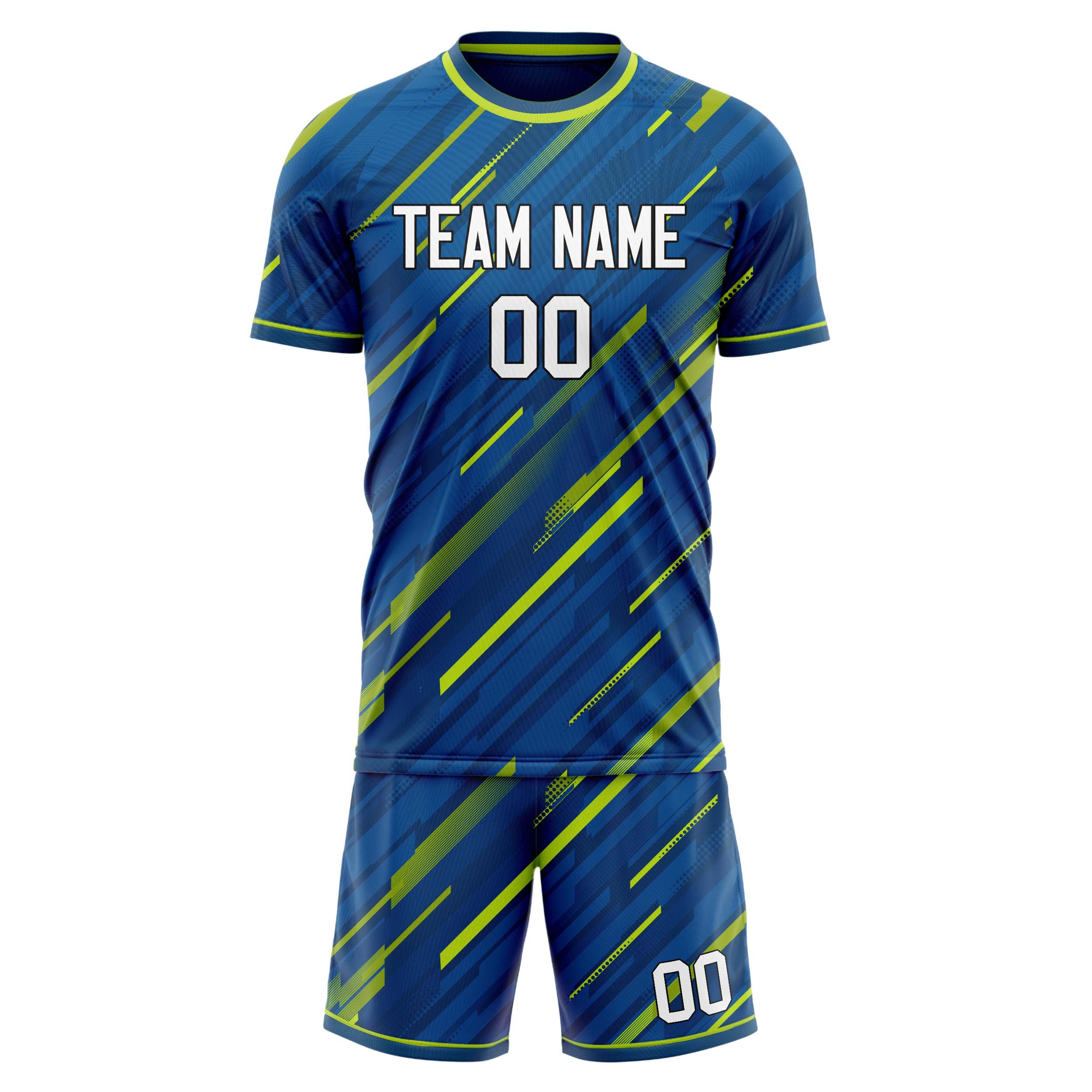 Custom Blue Green GeometricalPattern Soccer Jersey