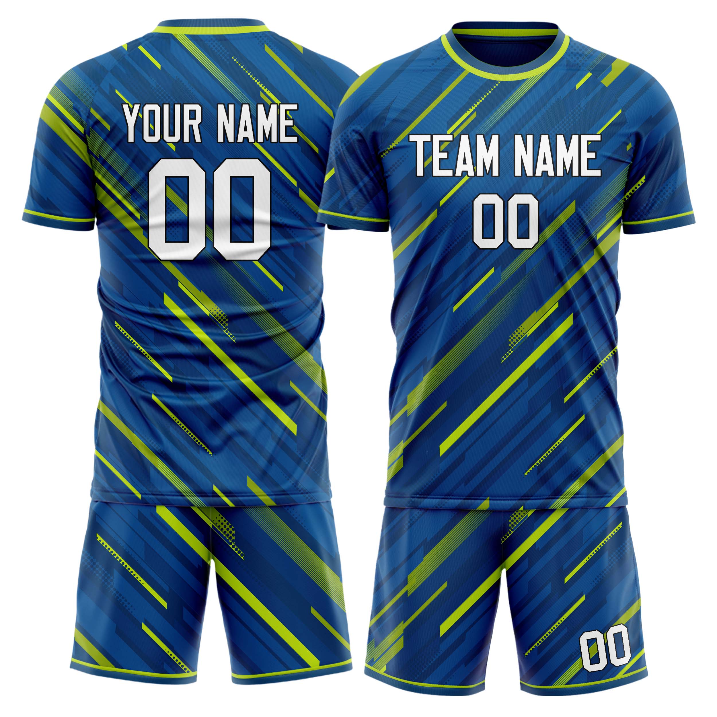 Custom Blue Green GeometricalPattern Soccer Jersey