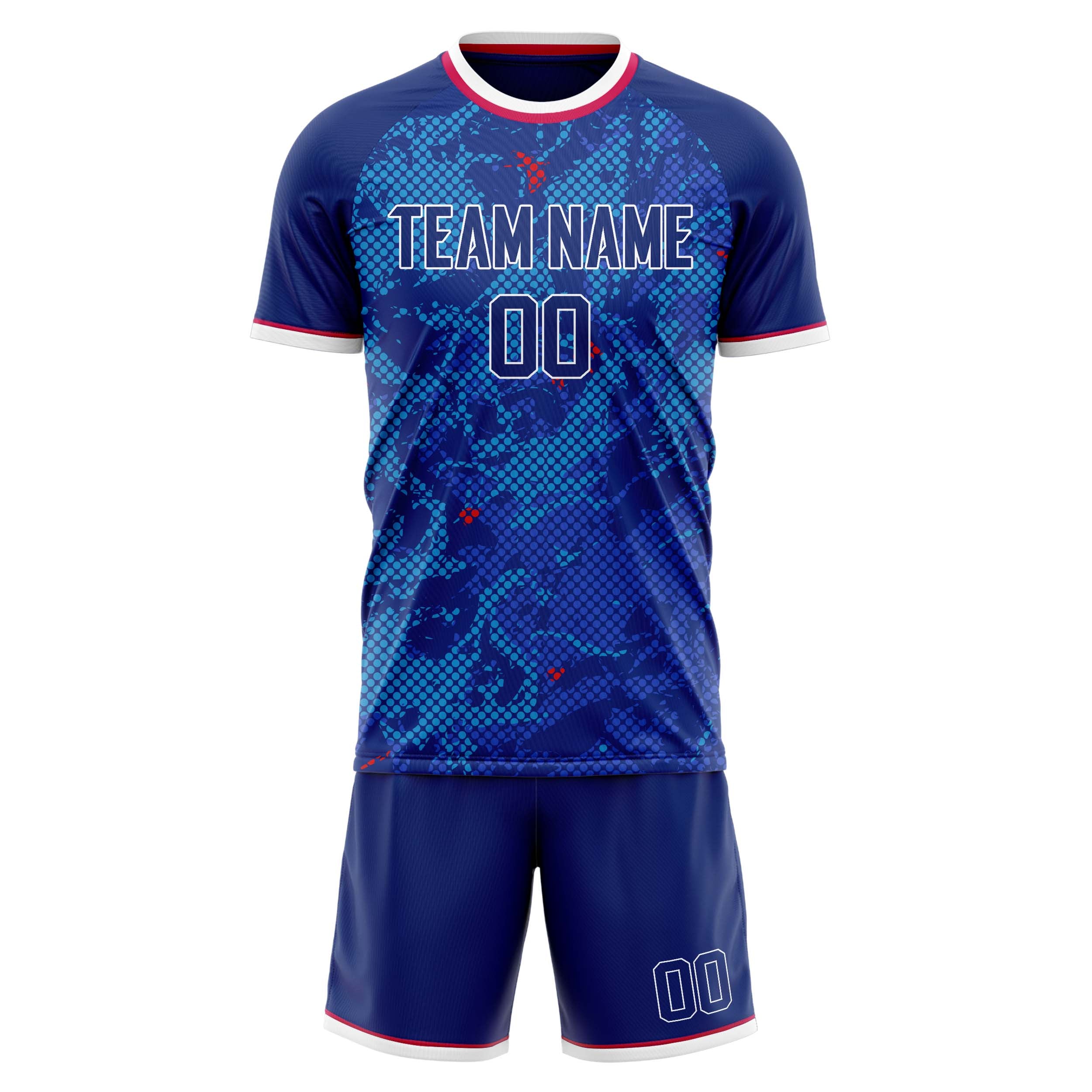 Custom Royal White GeometricalPattern Soccer Jersey