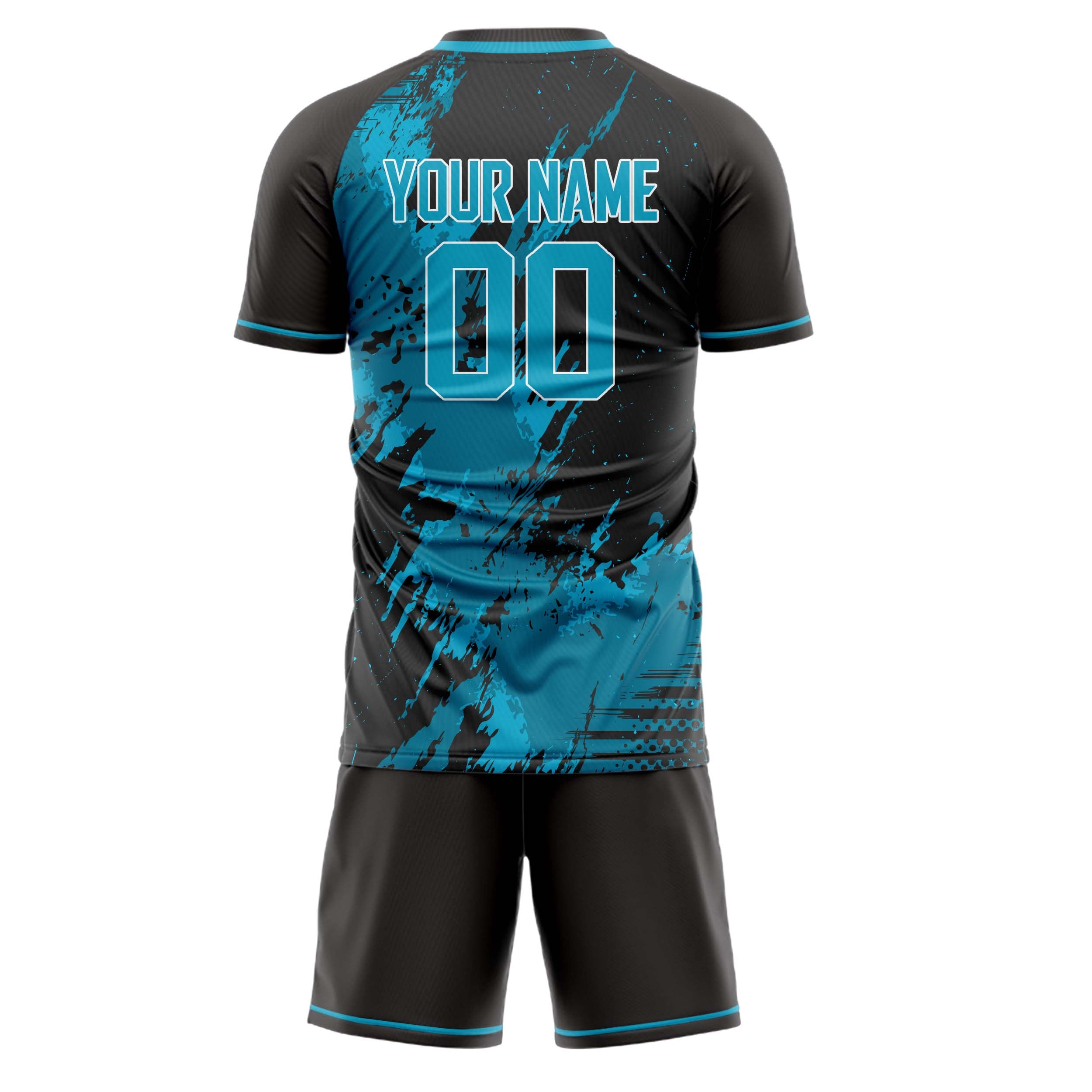 Custom Teal Black GeometricalPattern Soccer Jersey