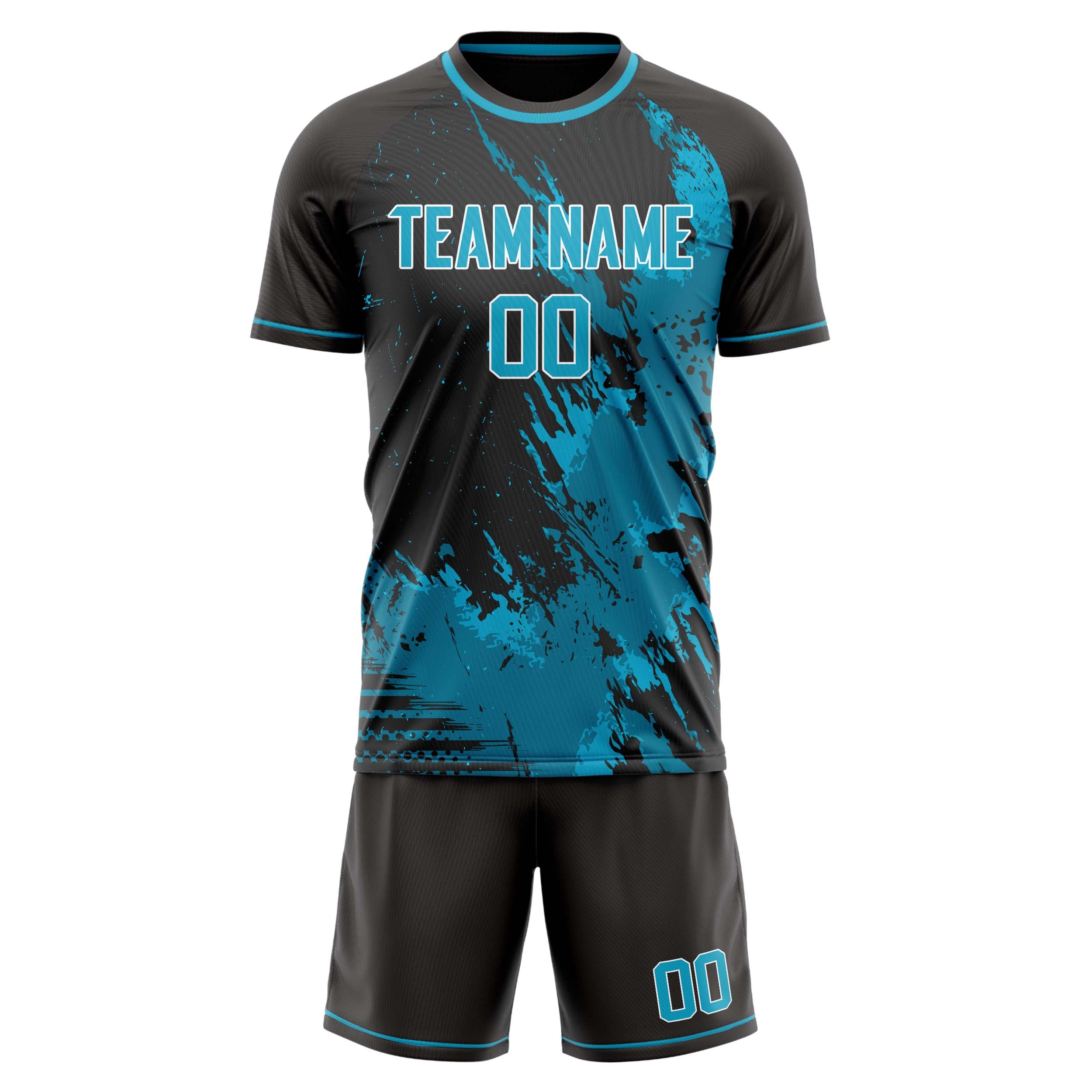 Custom Teal Black GeometricalPattern Soccer Jersey