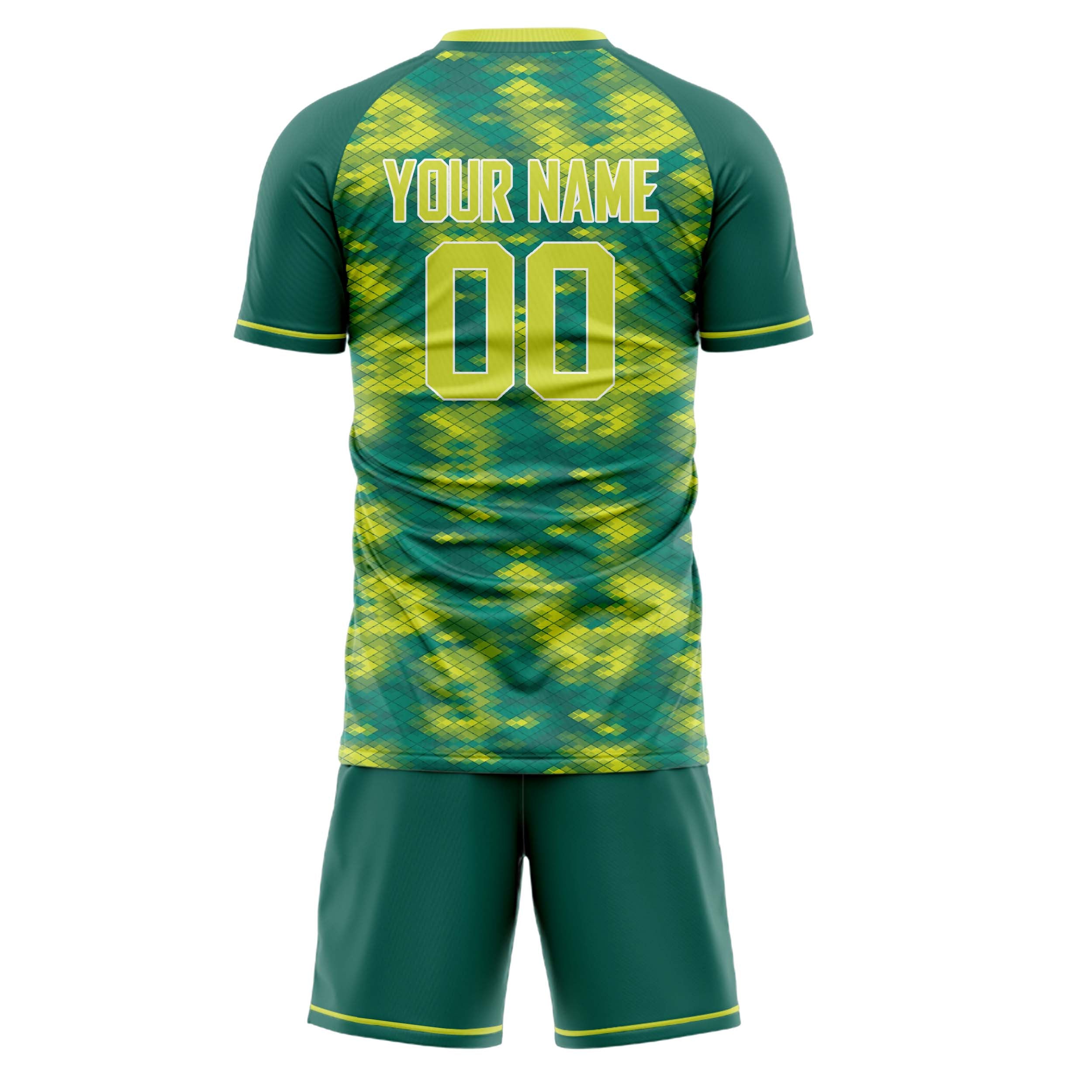 Custom Teal Green GeometricalPattern Soccer Jersey