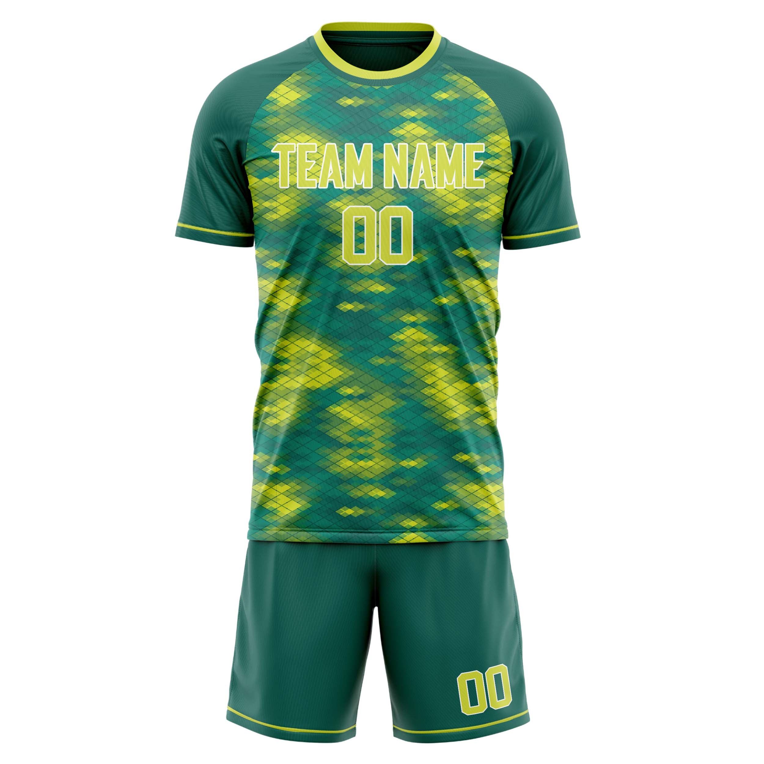 Custom Teal Green GeometricalPattern Soccer Jersey
