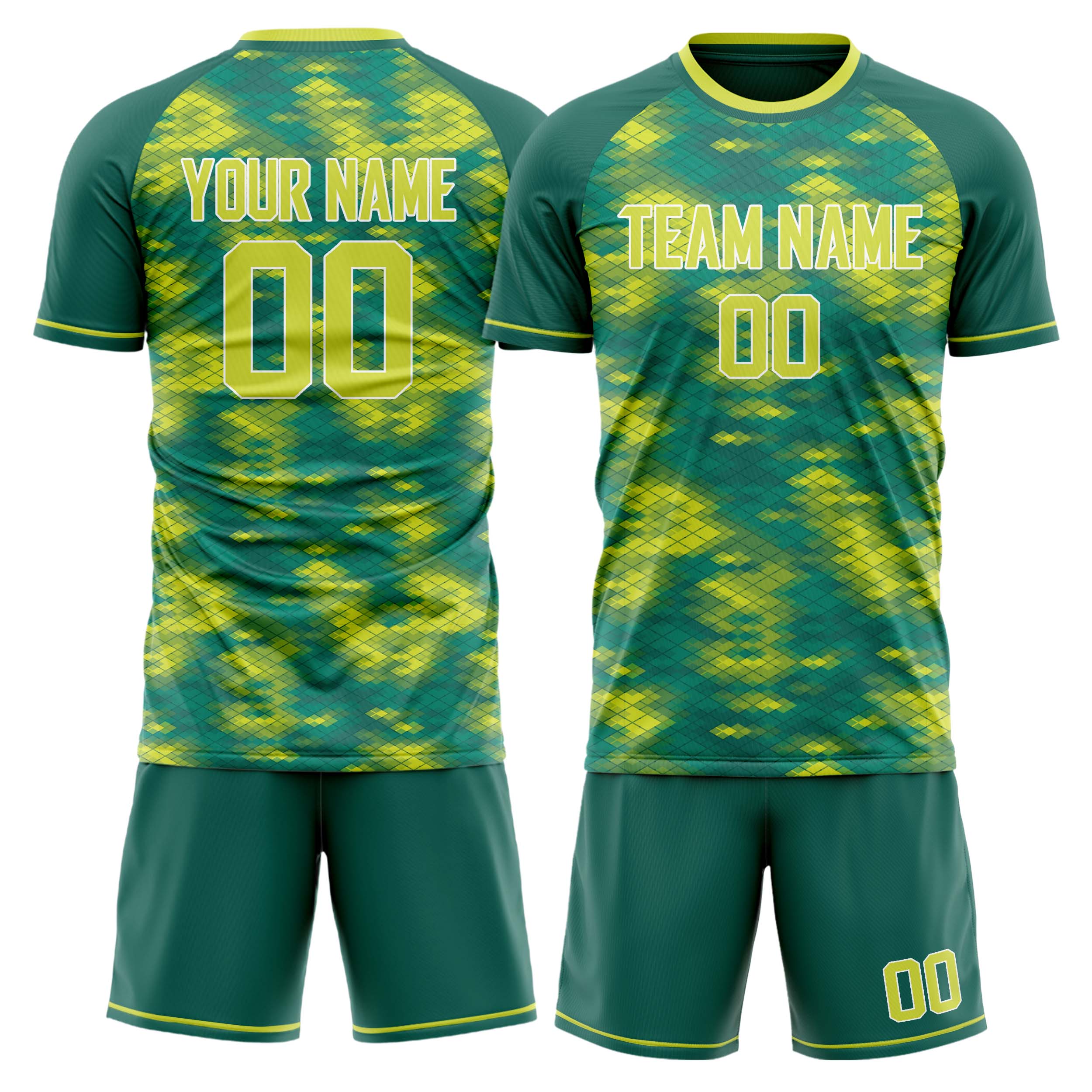 Custom Teal Green GeometricalPattern Soccer Jersey