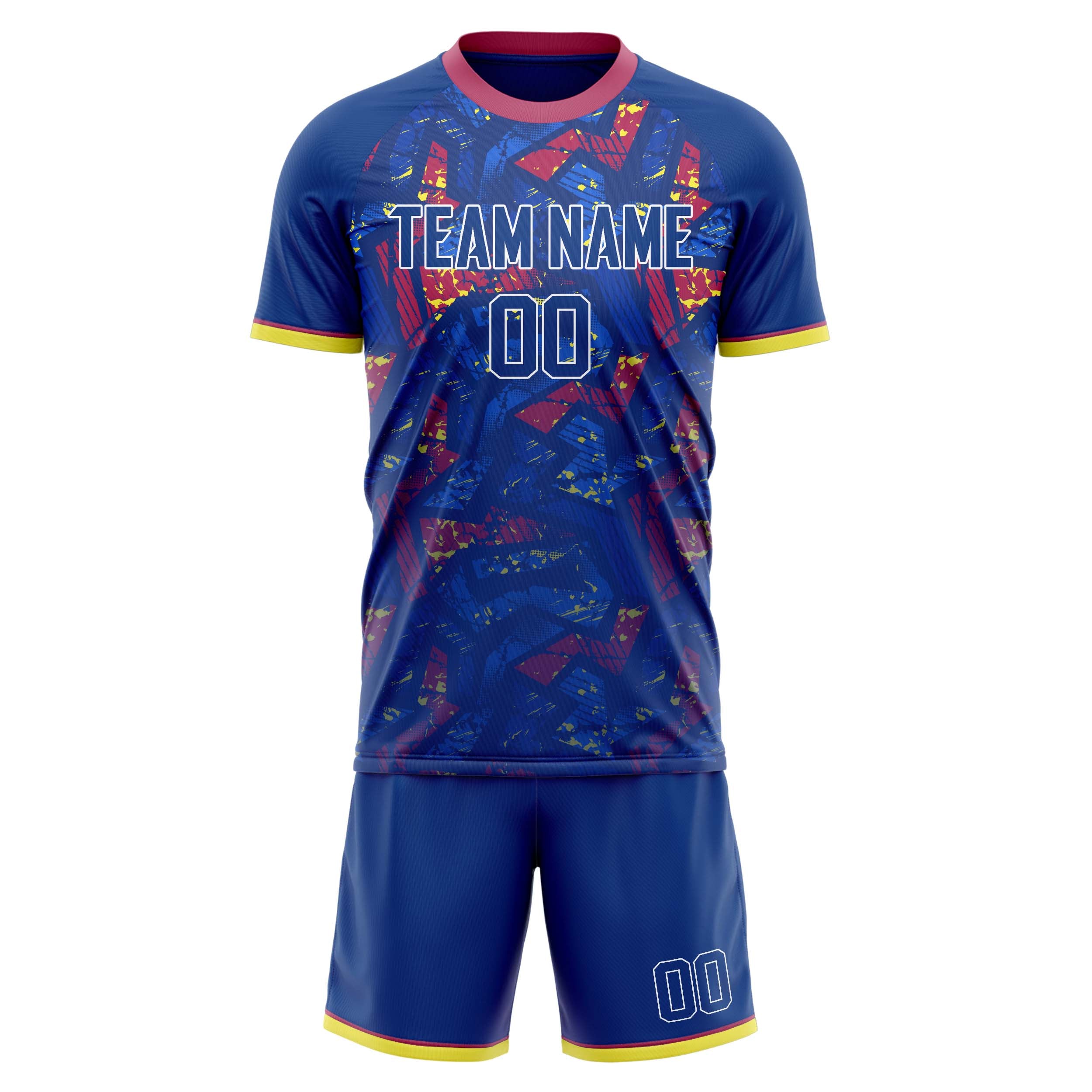 Custom Royal Red GeometricalPattern Soccer Jersey