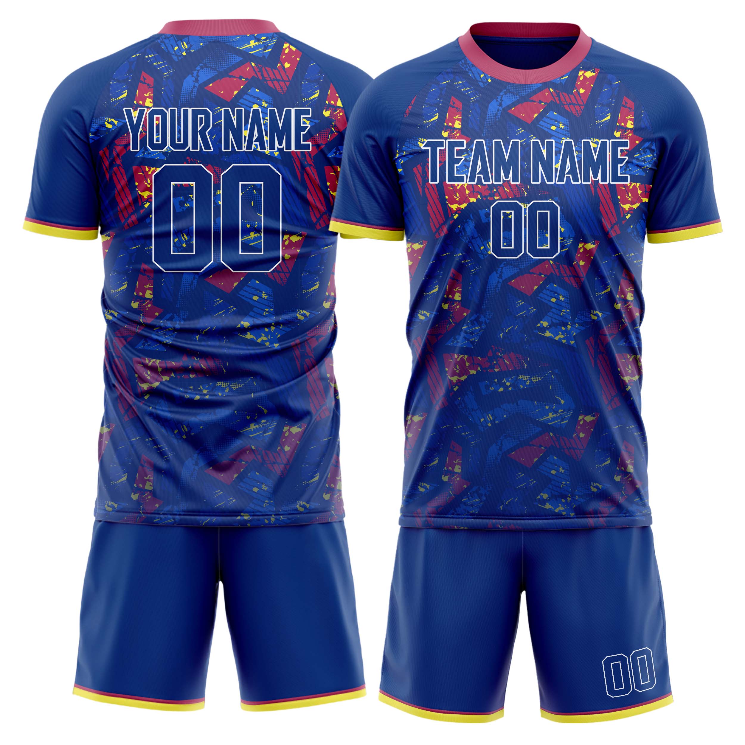 Custom Royal Red GeometricalPattern Soccer Jersey