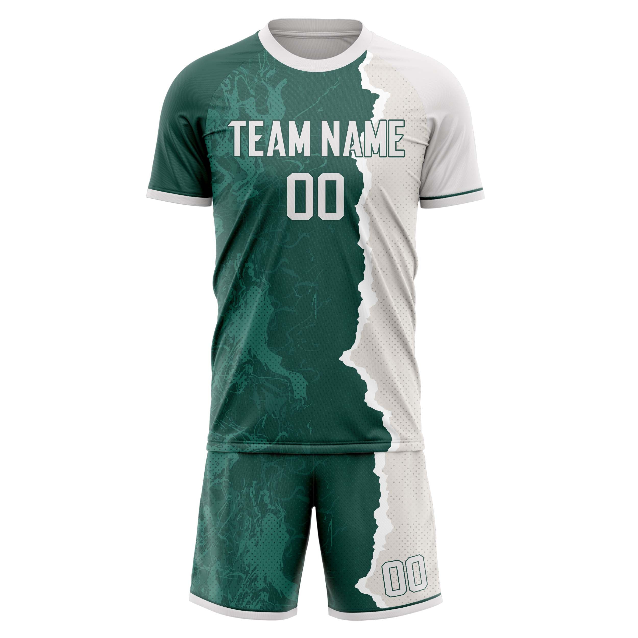 Custom Green Gray GeometricalPattern Soccer Jersey