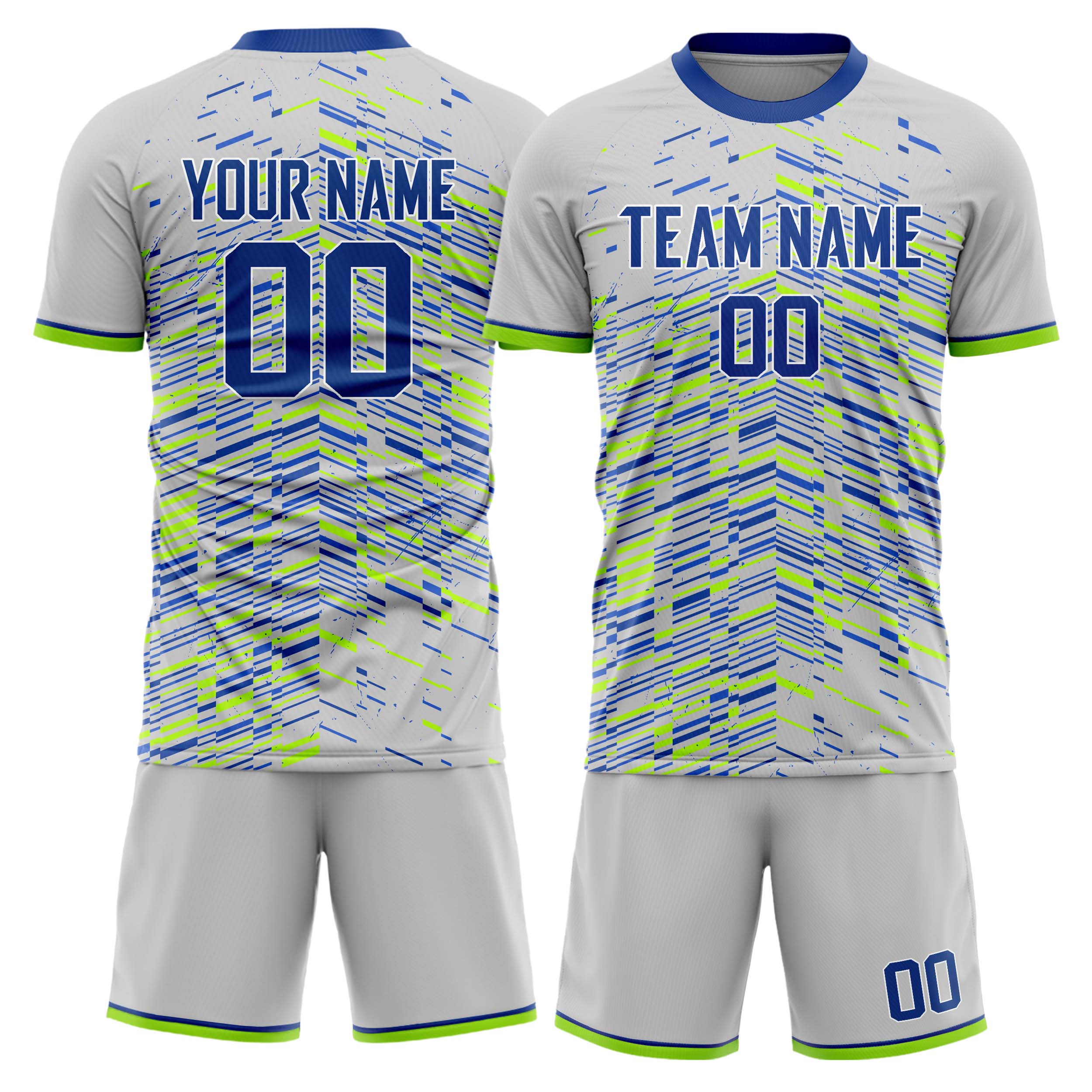 Custom Gray Royal GeometricalPattern Soccer Jersey