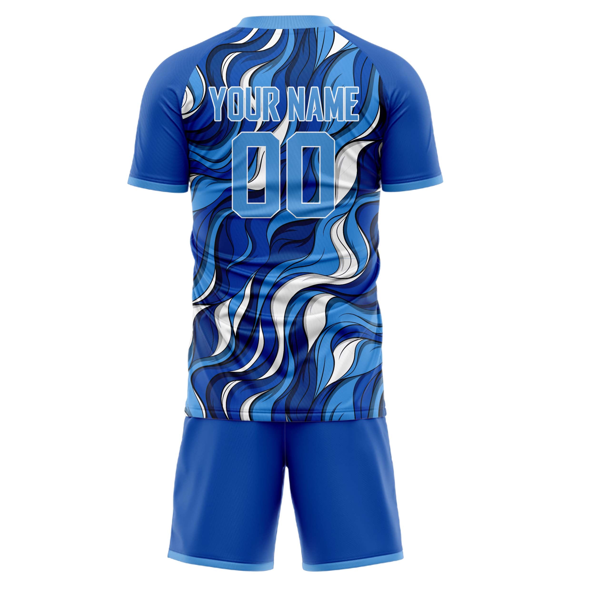Custom Blue White GeometricalPattern Soccer Jersey