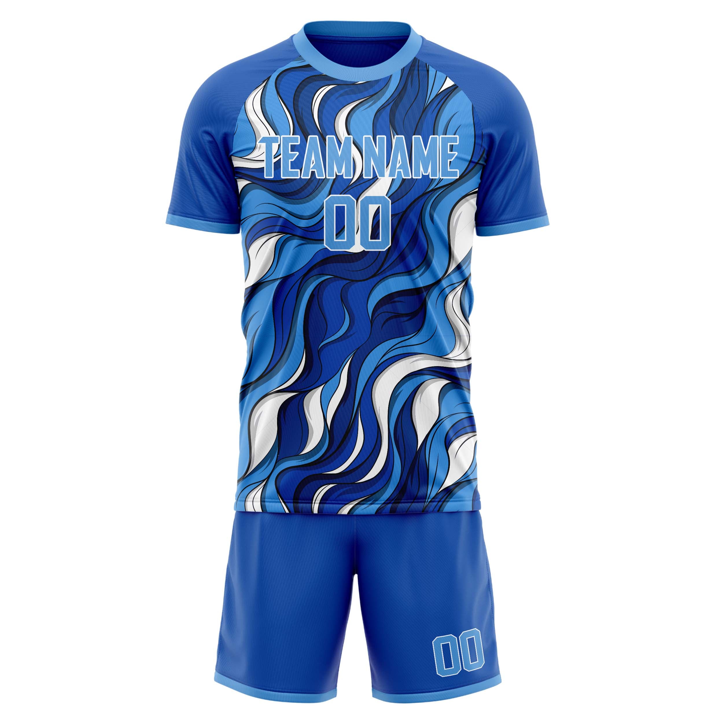 Custom Blue White GeometricalPattern Soccer Jersey