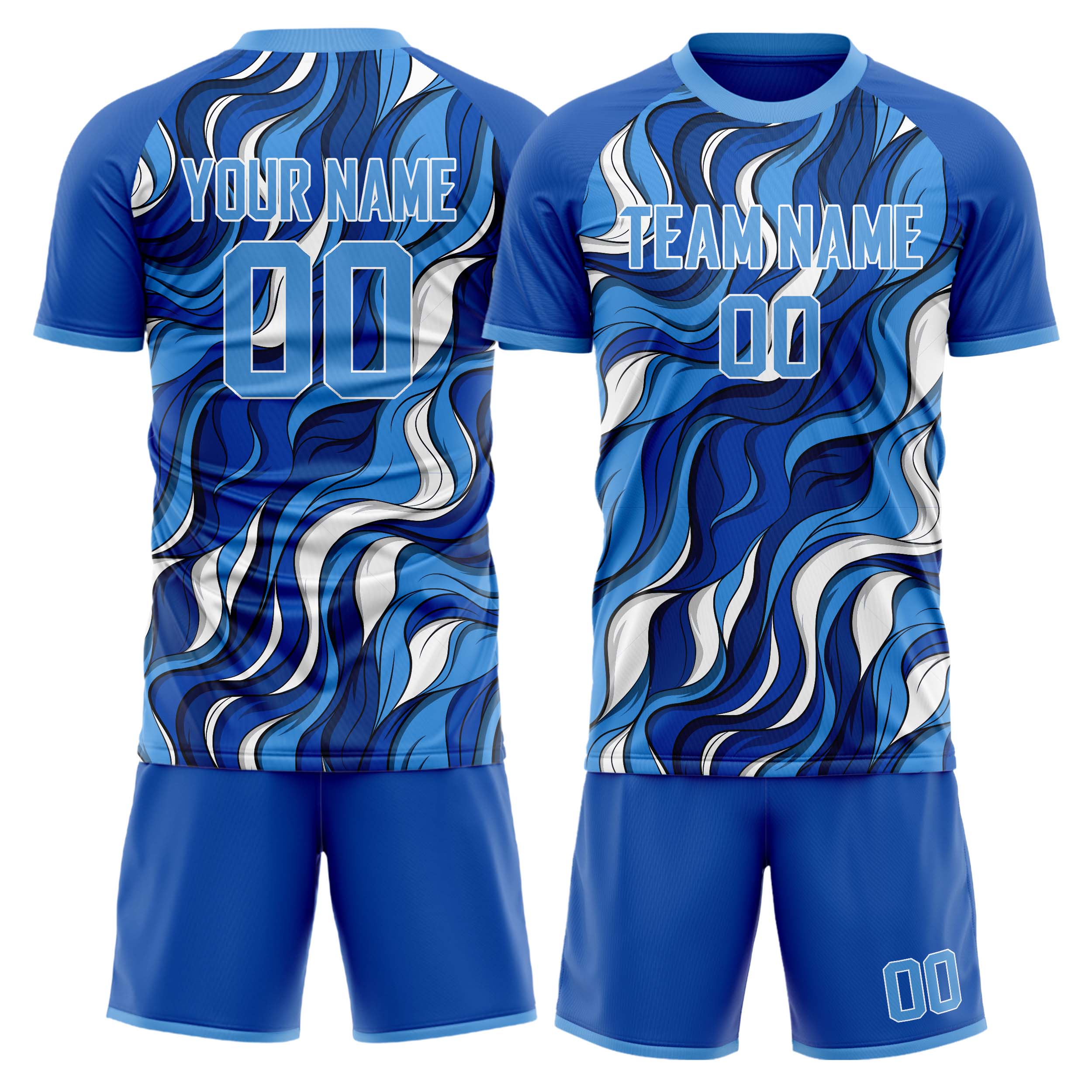 Custom Blue White GeometricalPattern Soccer Jersey