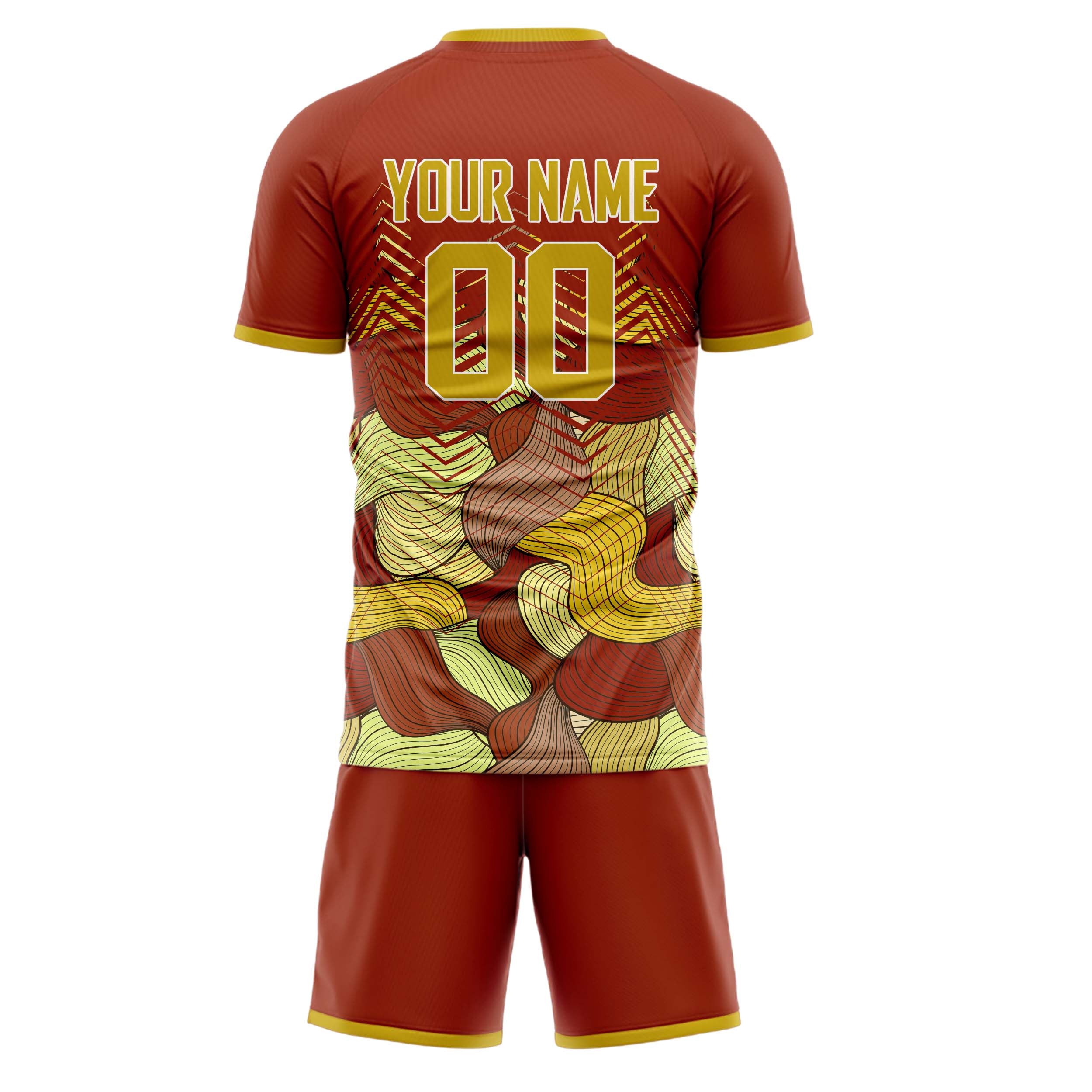 Custom Red Old Gold GeometricalPattern Soccer Jersey