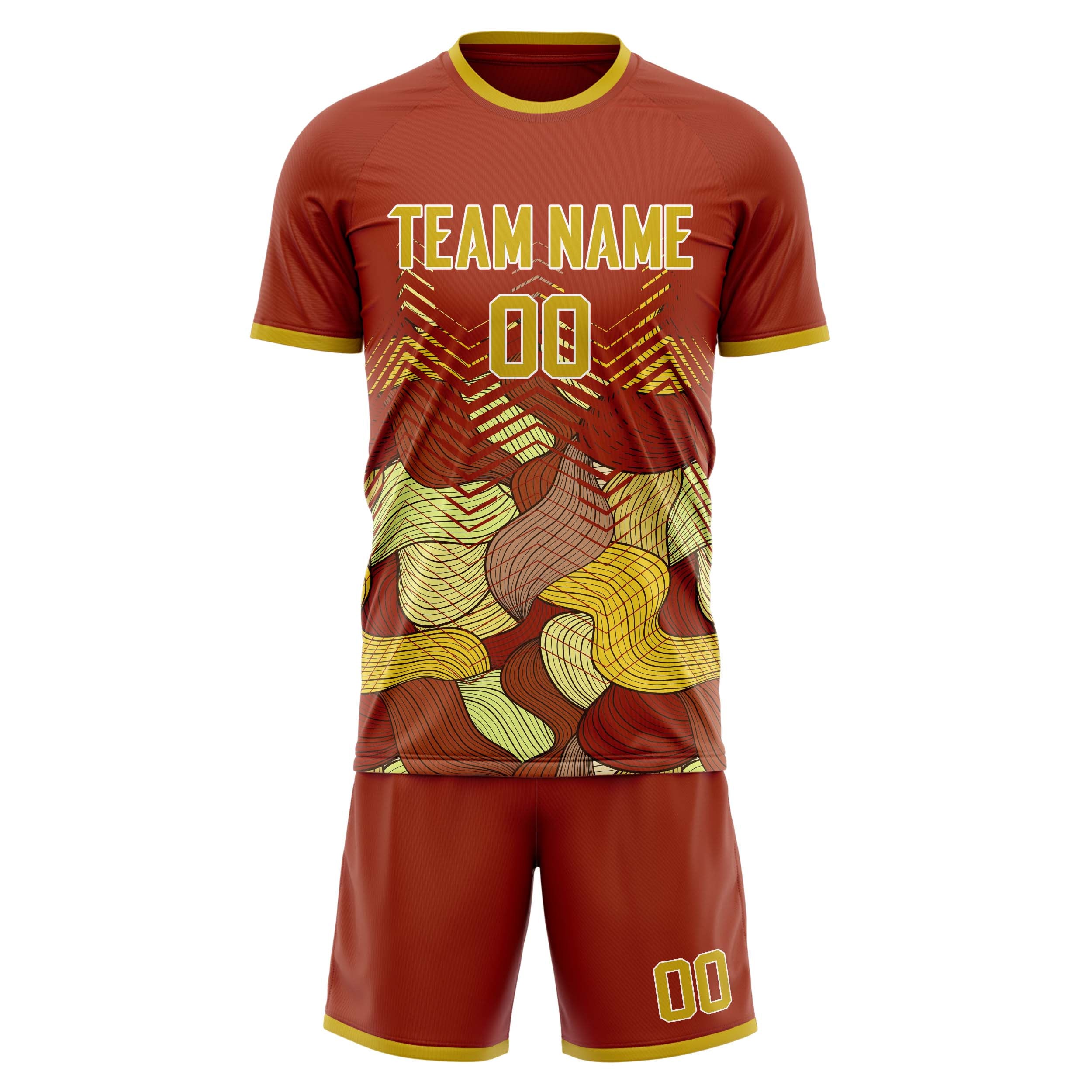 Custom Red Old Gold GeometricalPattern Soccer Jersey