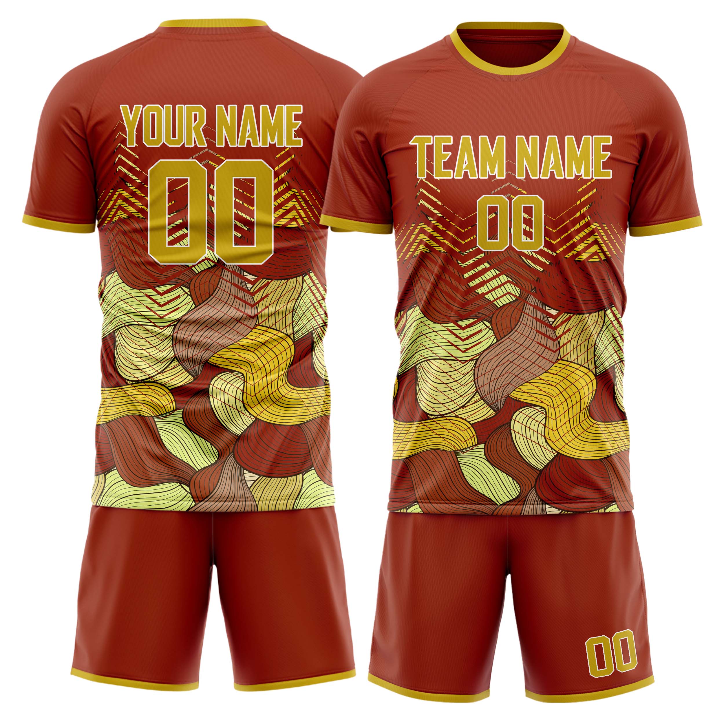 Custom Red Old Gold GeometricalPattern Soccer Jersey