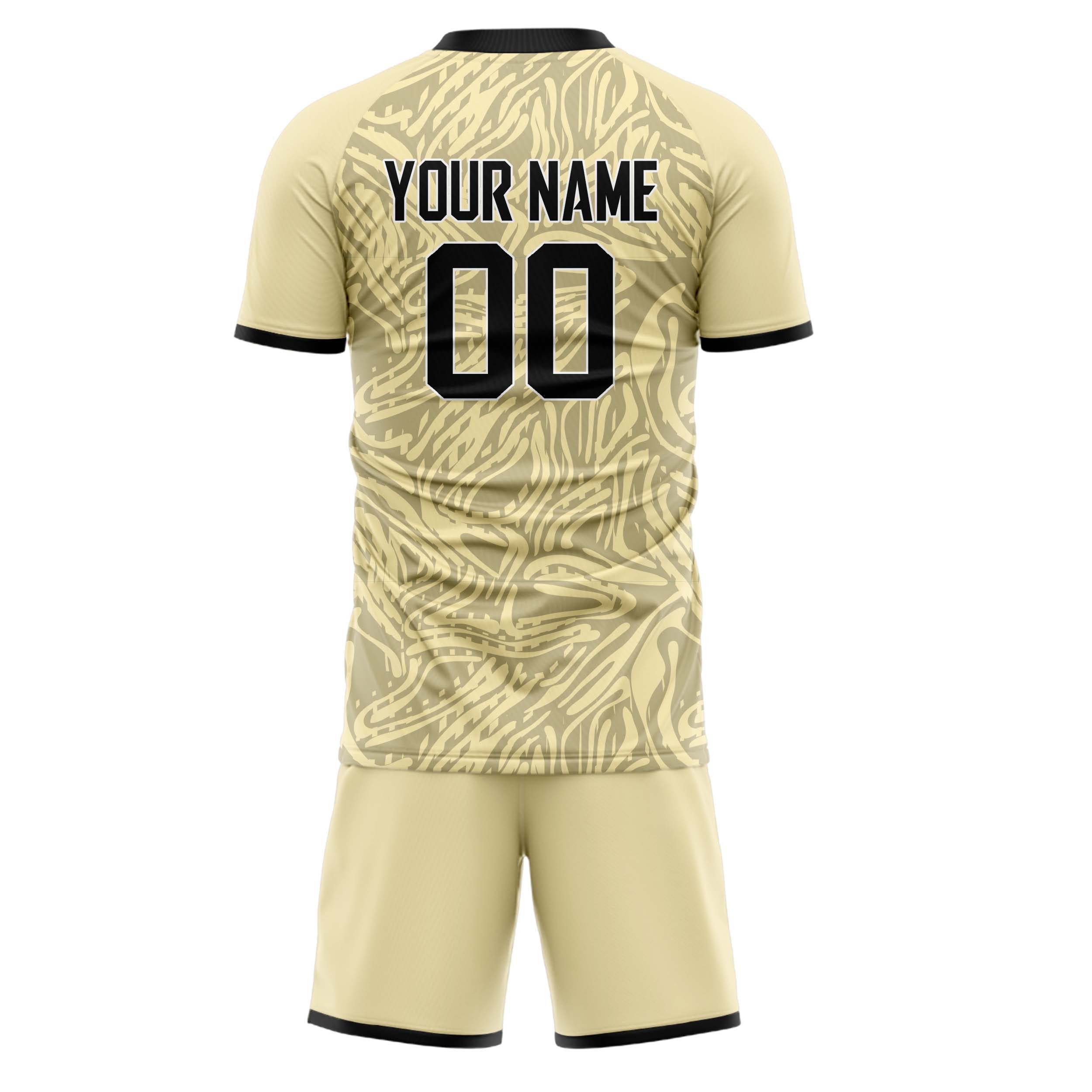 Custom Cream Black GeometricalPattern Soccer Jersey
