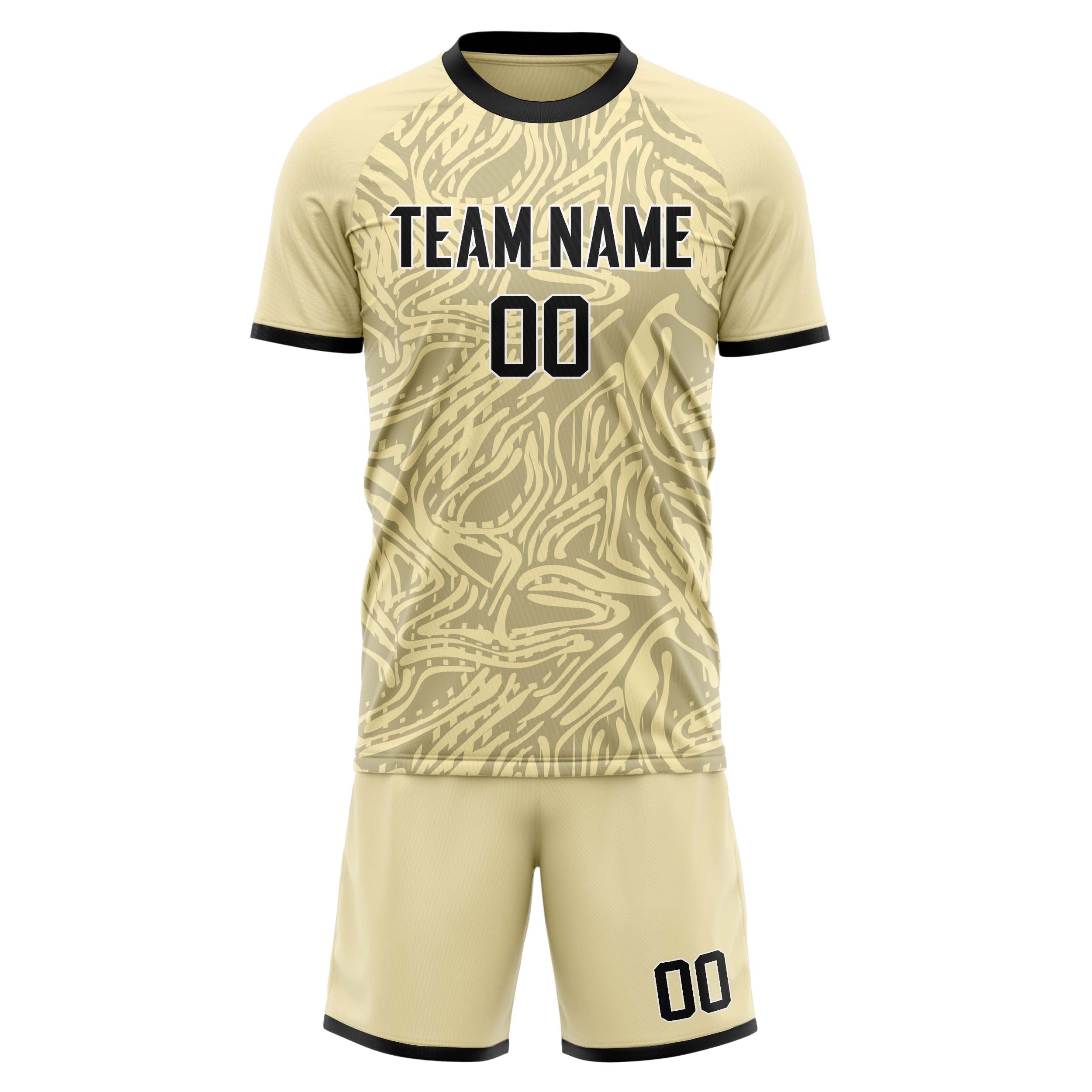 Custom Cream Black GeometricalPattern Soccer Jersey