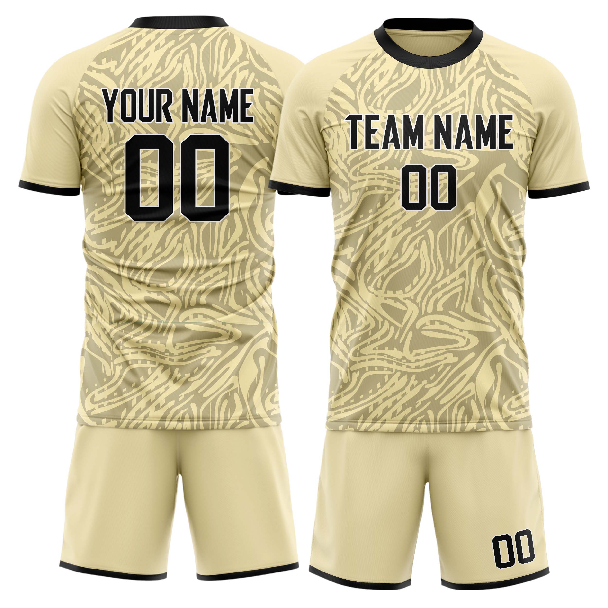 Custom Cream Black GeometricalPattern Soccer Jersey