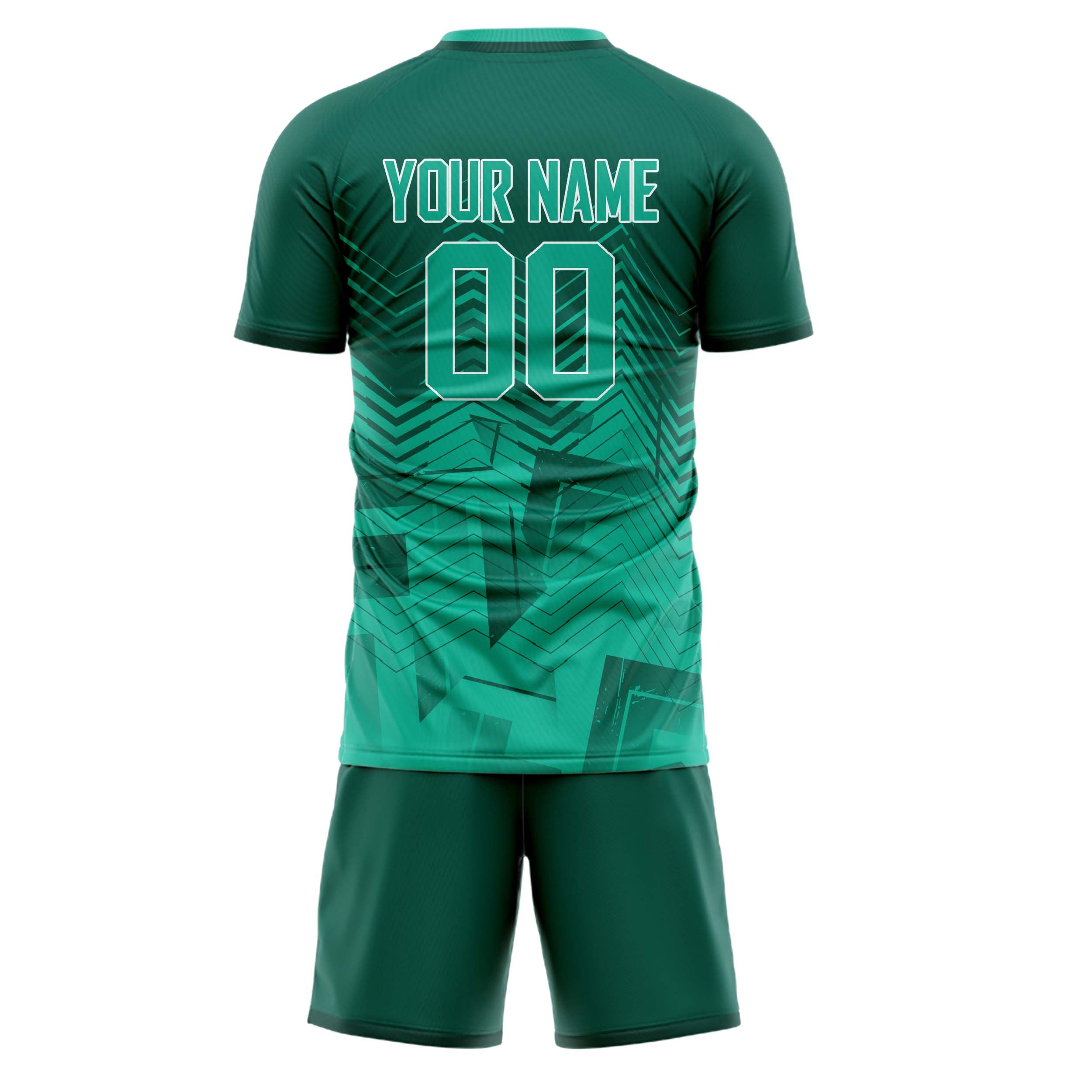Custom Teal Light Teal GeometricalPattern Soccer Jersey