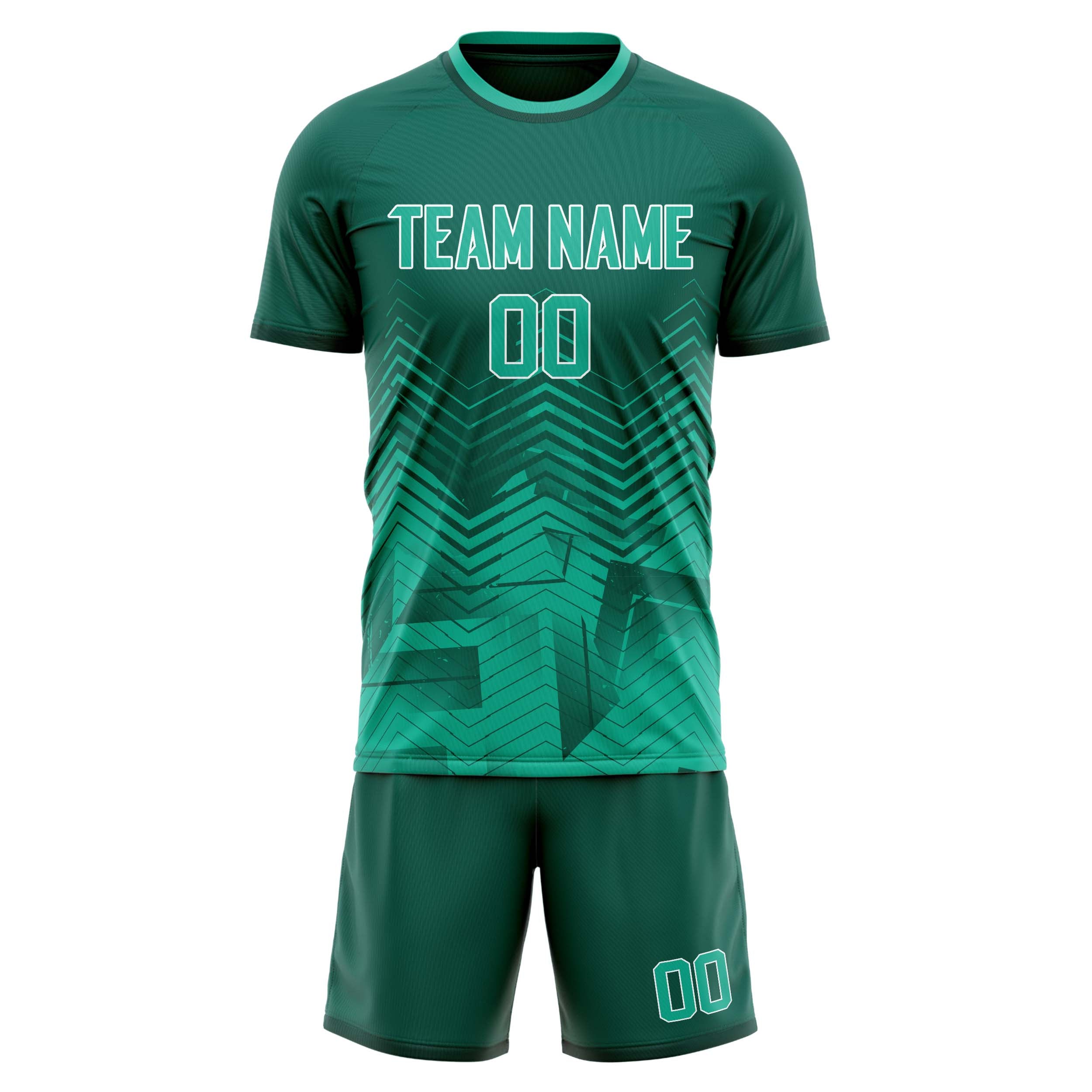Custom Teal Light Teal GeometricalPattern Soccer Jersey