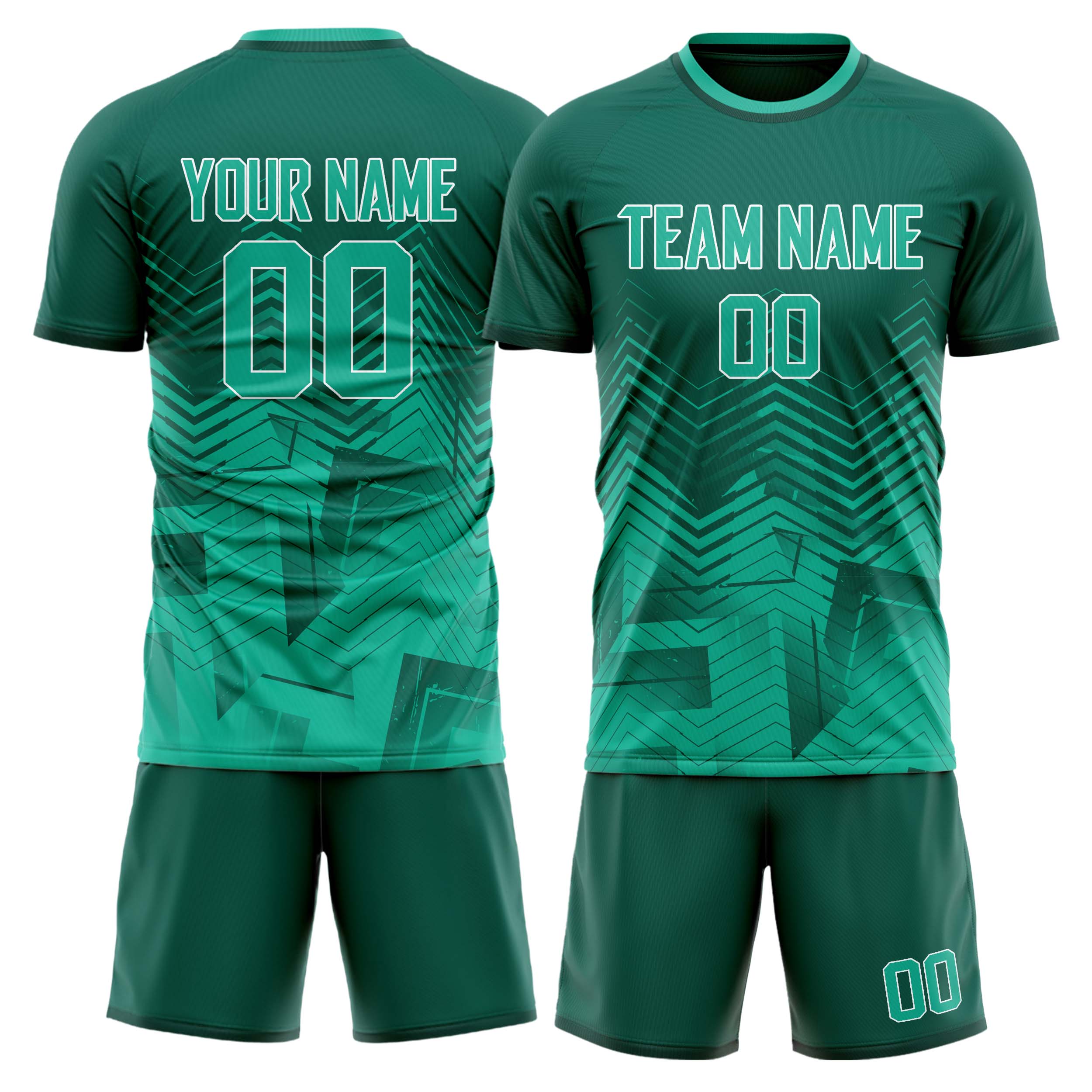 Custom Teal Light Teal GeometricalPattern Soccer Jersey