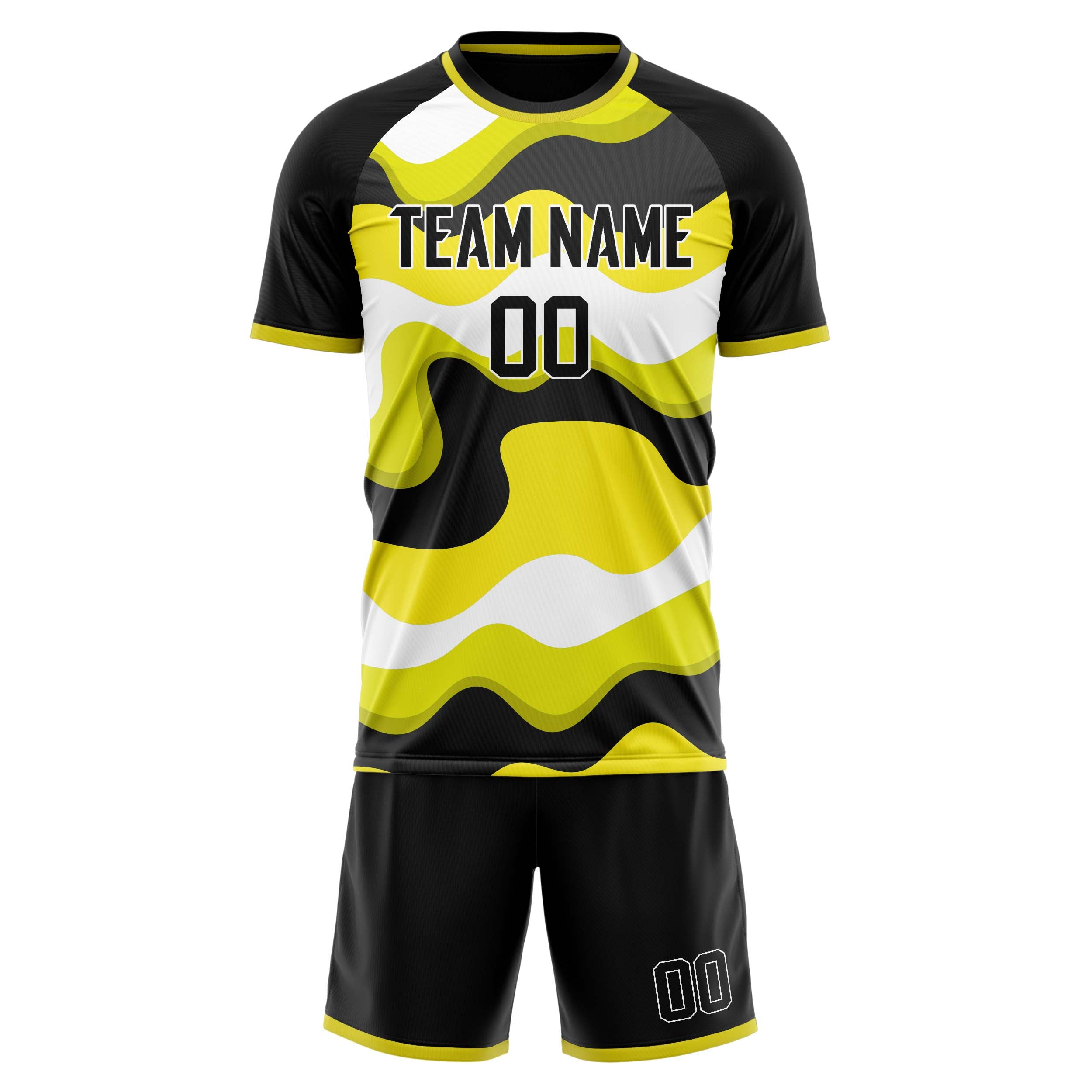 Custom Yellow Black GeometricalPattern Soccer Jersey