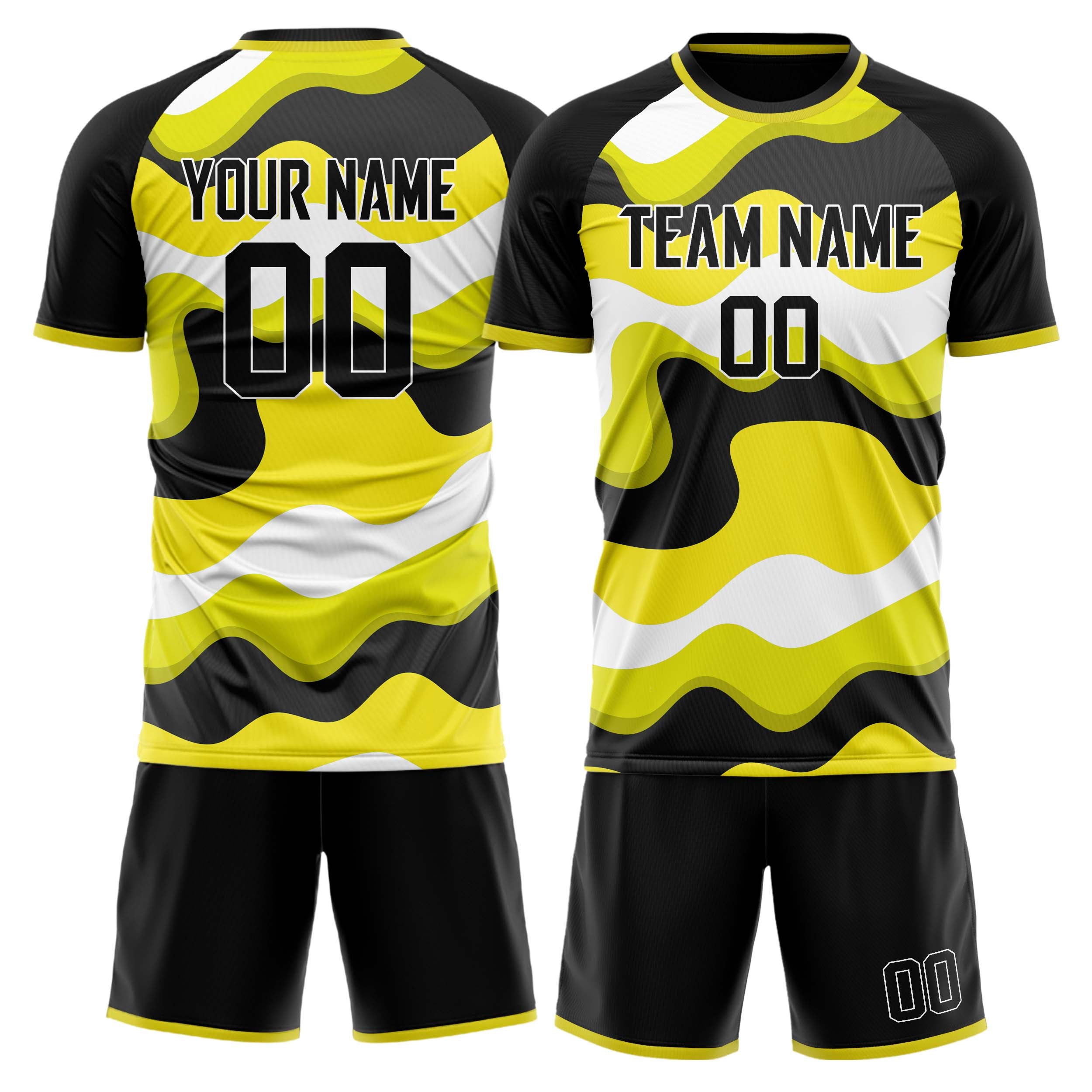 Custom Yellow Black GeometricalPattern Soccer Jersey