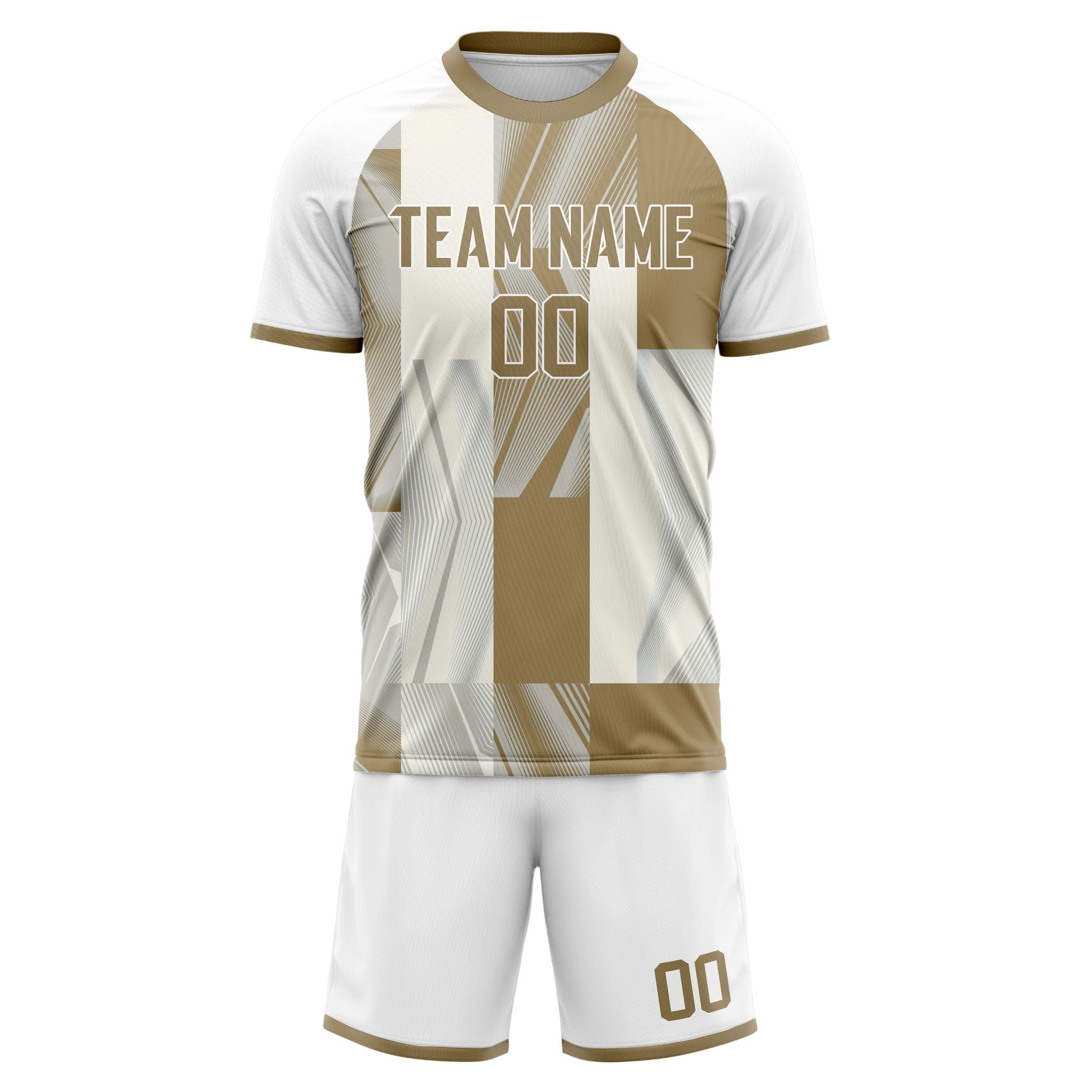 Custom White Brown GeometricalPattern Soccer Jersey