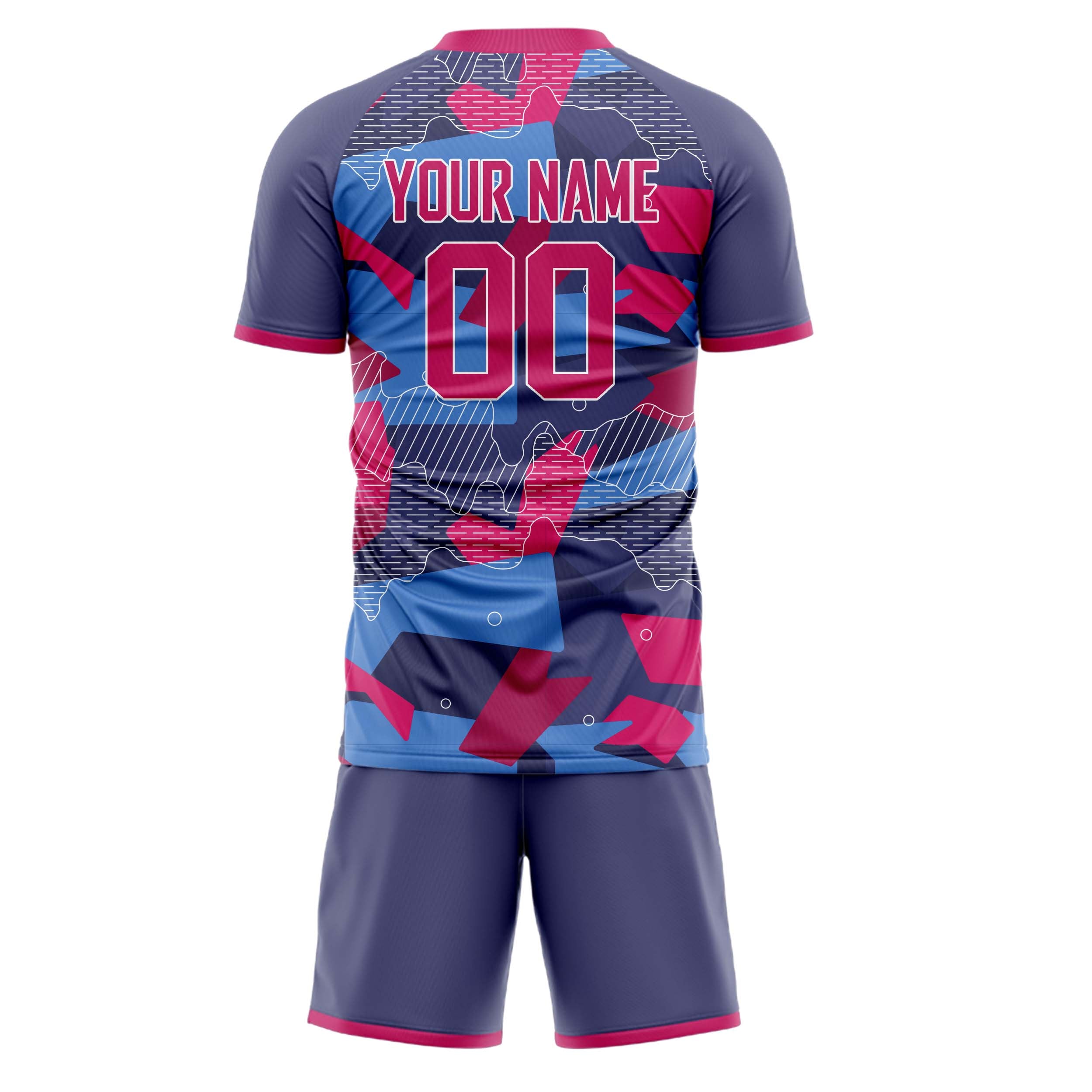 Custom Pink Blue GeometricalPattern Soccer Jersey