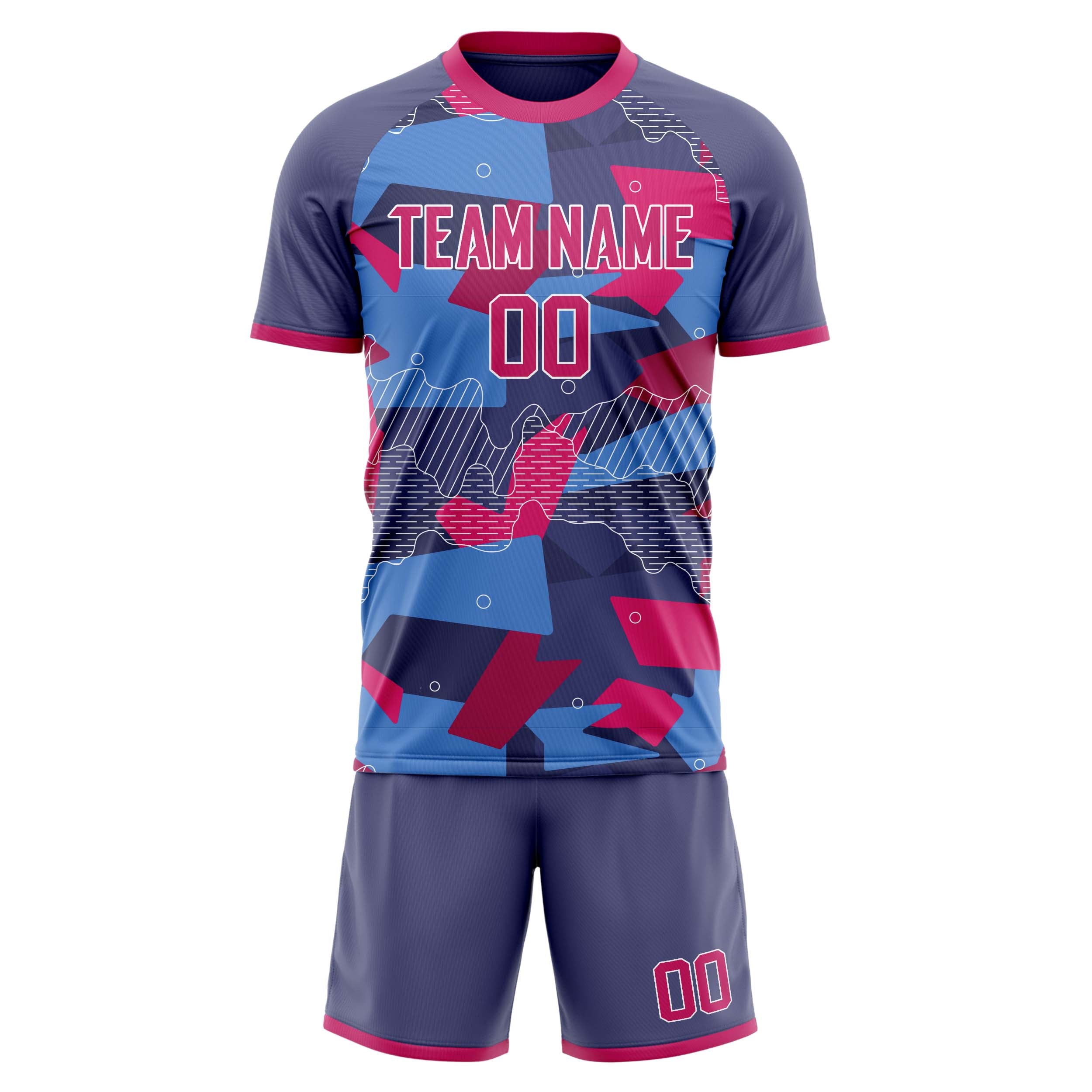 Custom Pink Blue GeometricalPattern Soccer Jersey