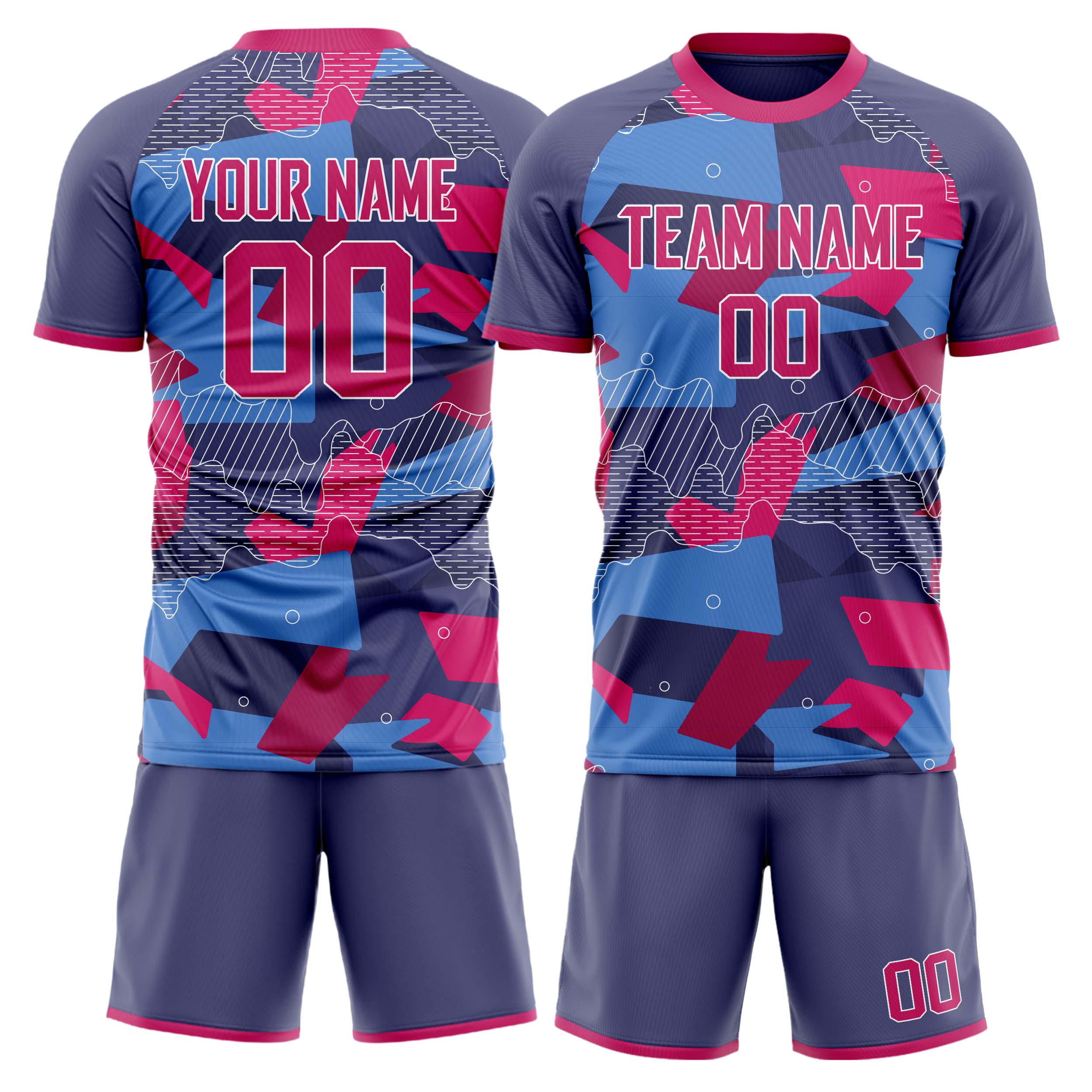 Custom Pink Blue GeometricalPattern Soccer Jersey